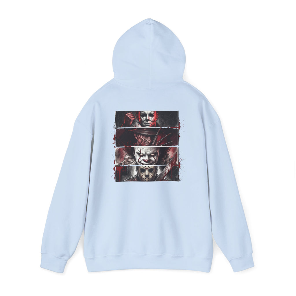 Horror Villains Back-Print Hoodie — Creepy Movie Killer Collage