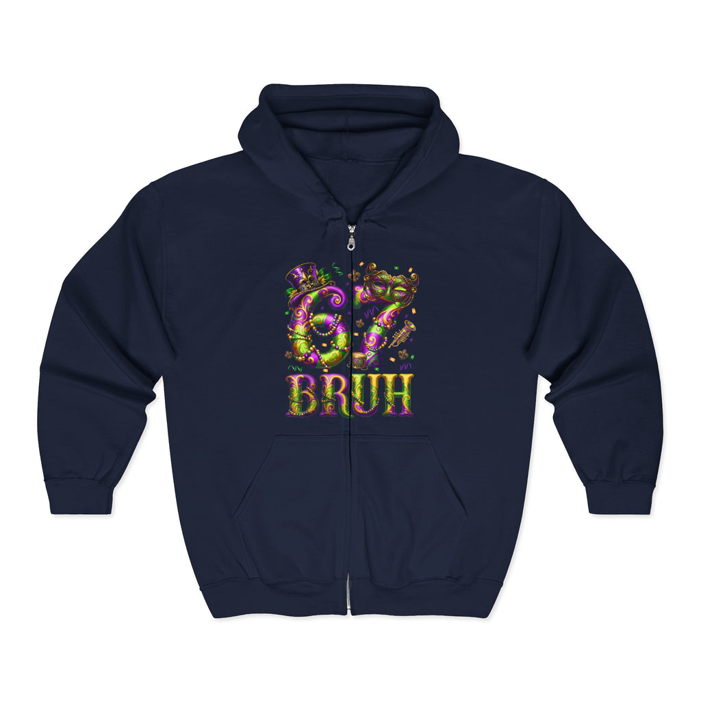 Mardi Gras 'BRUH' Zip Hoodie — Louisiana Fleur-de-Lis Carnival Jacket