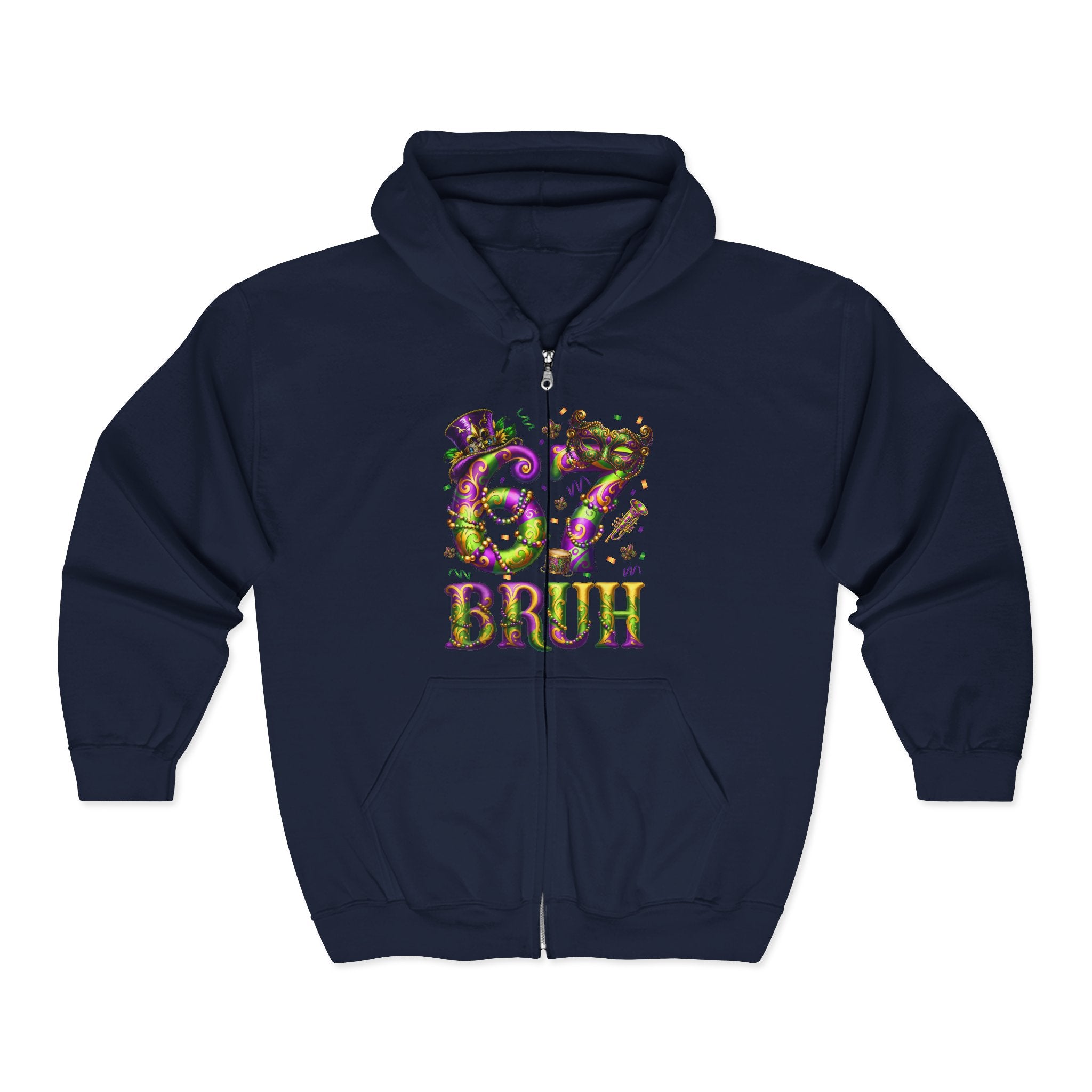 Mardi Gras 'BRUH' Zip Hoodie — Louisiana Fleur-de-Lis Carnival Jacket