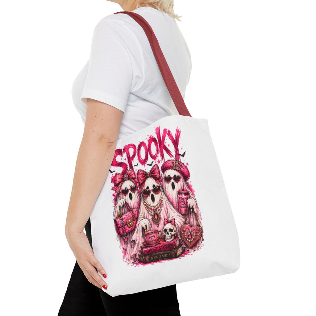 Spooky Pink Ghost Trio Tote Bag — Cute Gothic Halloween Aesthetic