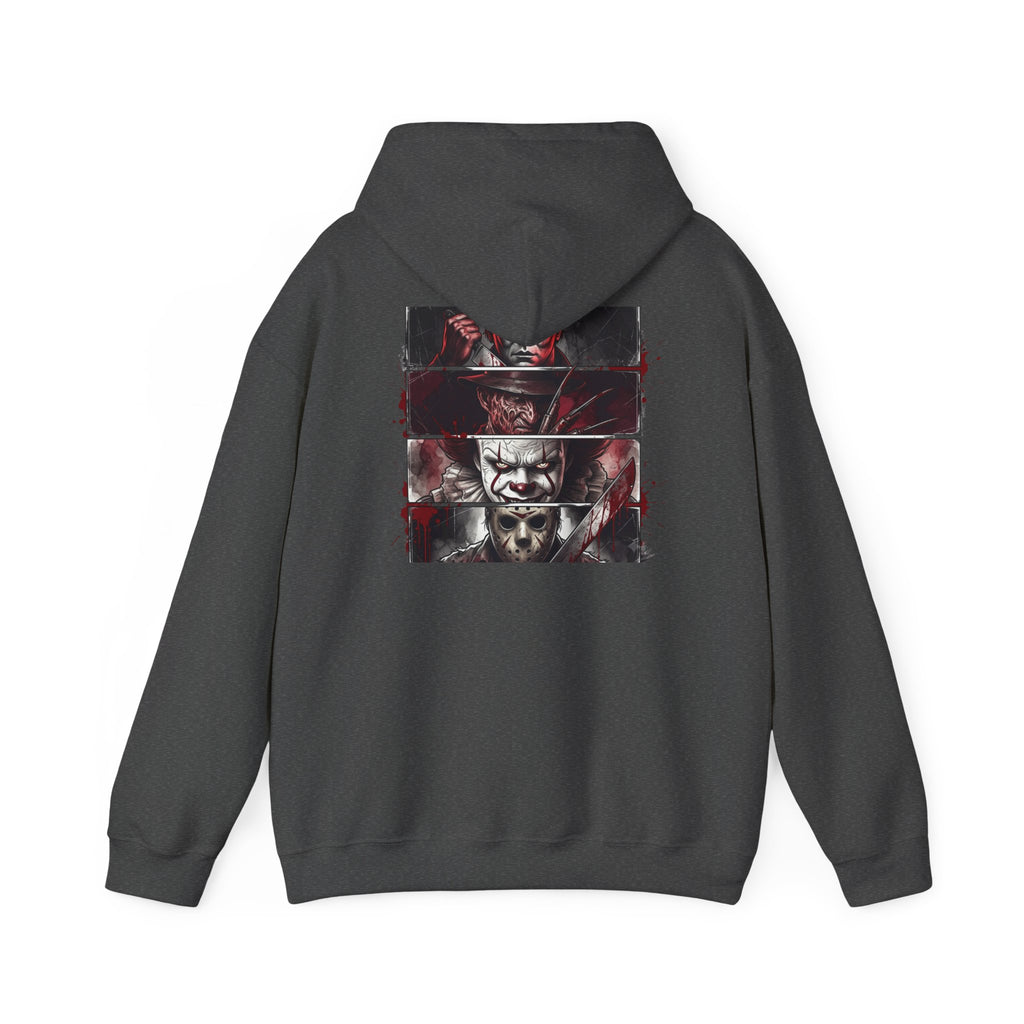 Horror Villains Back-Print Hoodie — Creepy Movie Killer Collage
