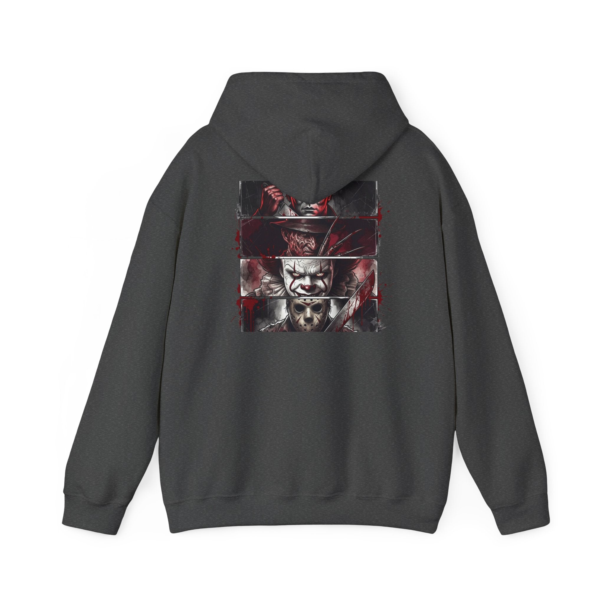 Horror Villains Back-Print Hoodie — Creepy Movie Killer Collage