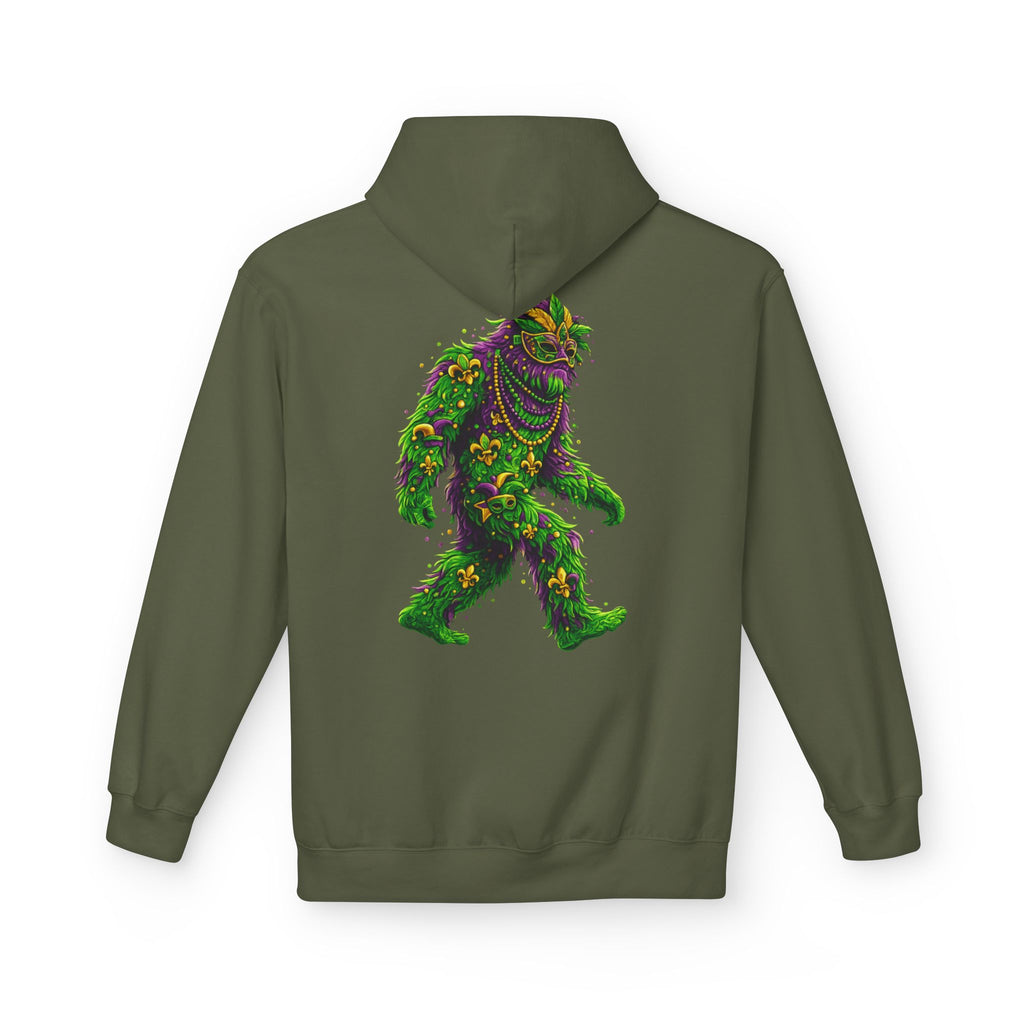 Mardi Gras Bigfoot Hoodie - Festive Beaded Sasquatch Pullover