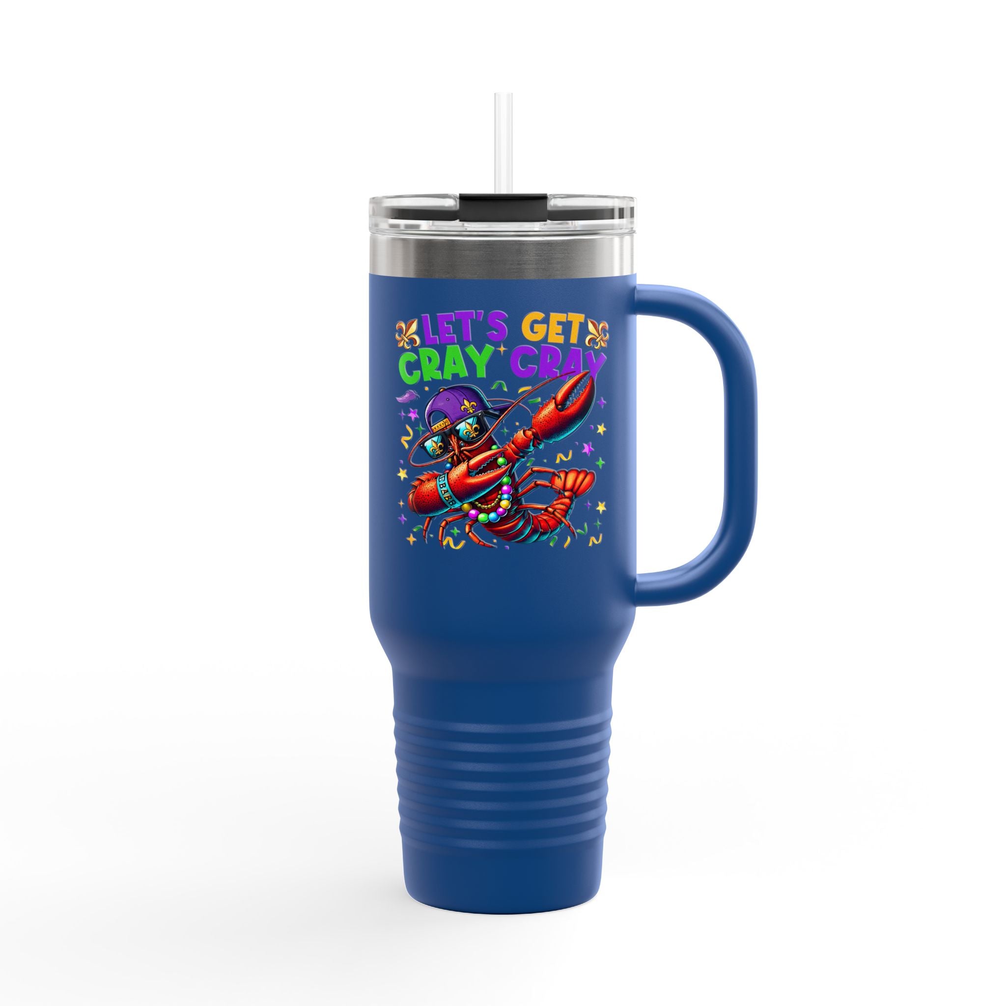 40oz Insulated Travel Mug — "Let's Get Cray Cray" Colorful Crawfish Party Design