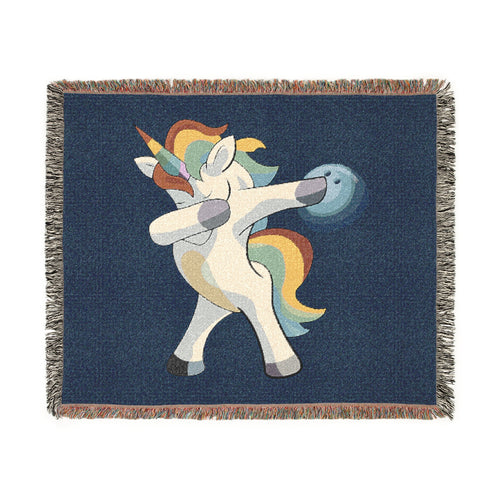 Dabbing Unicorn Woven Blanket — Fun Rainbow Mythical Throw