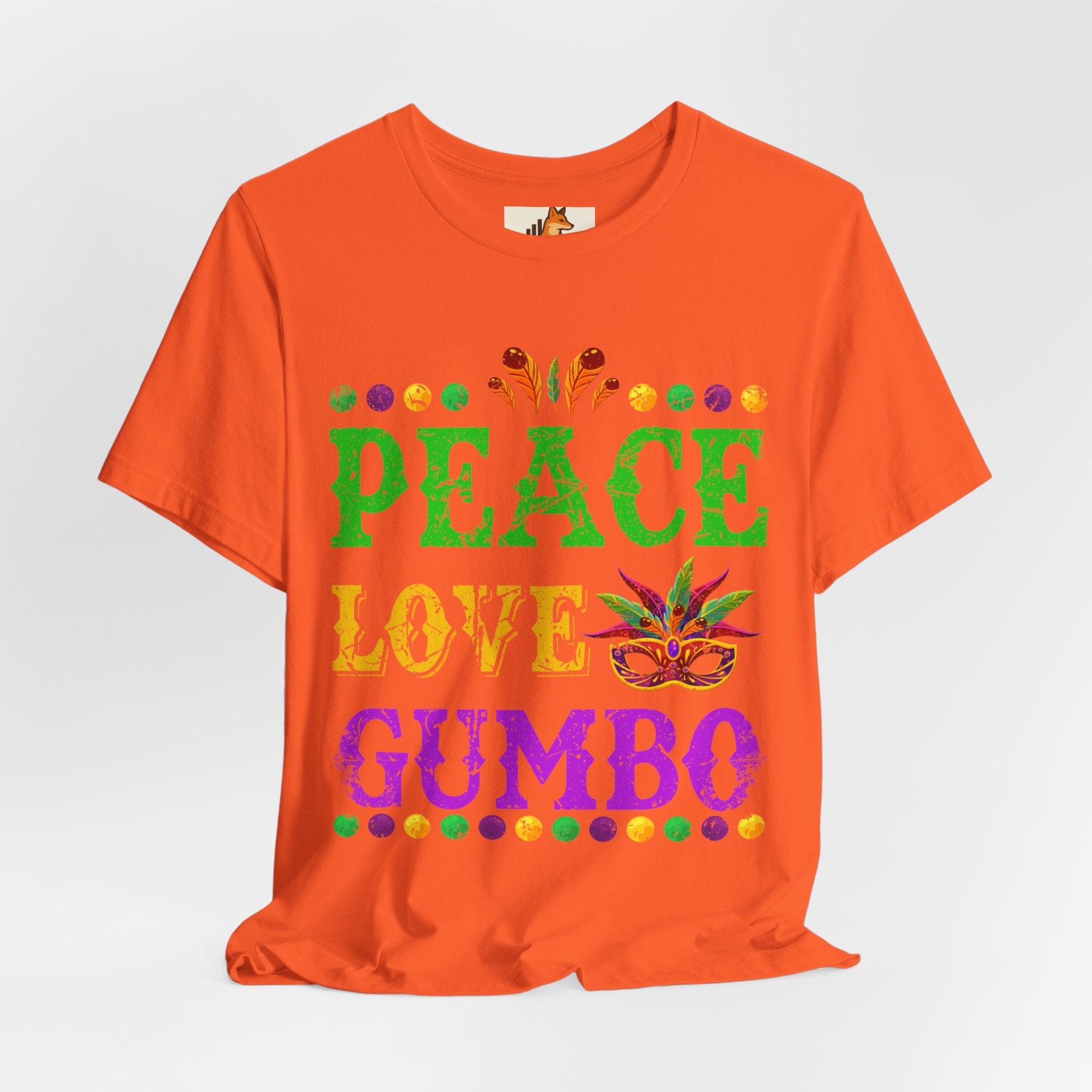 Mardi Gras T-Shirt — "Peace Love Gumbo" Festive Carnival Tee