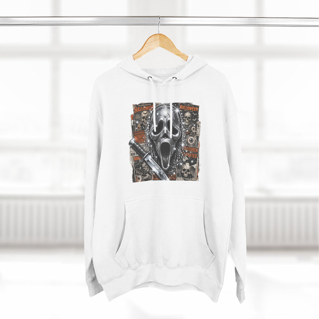 Halloween Horror Nights Hoodie — Haunted Mask & Killer Characters Graphic Pullover