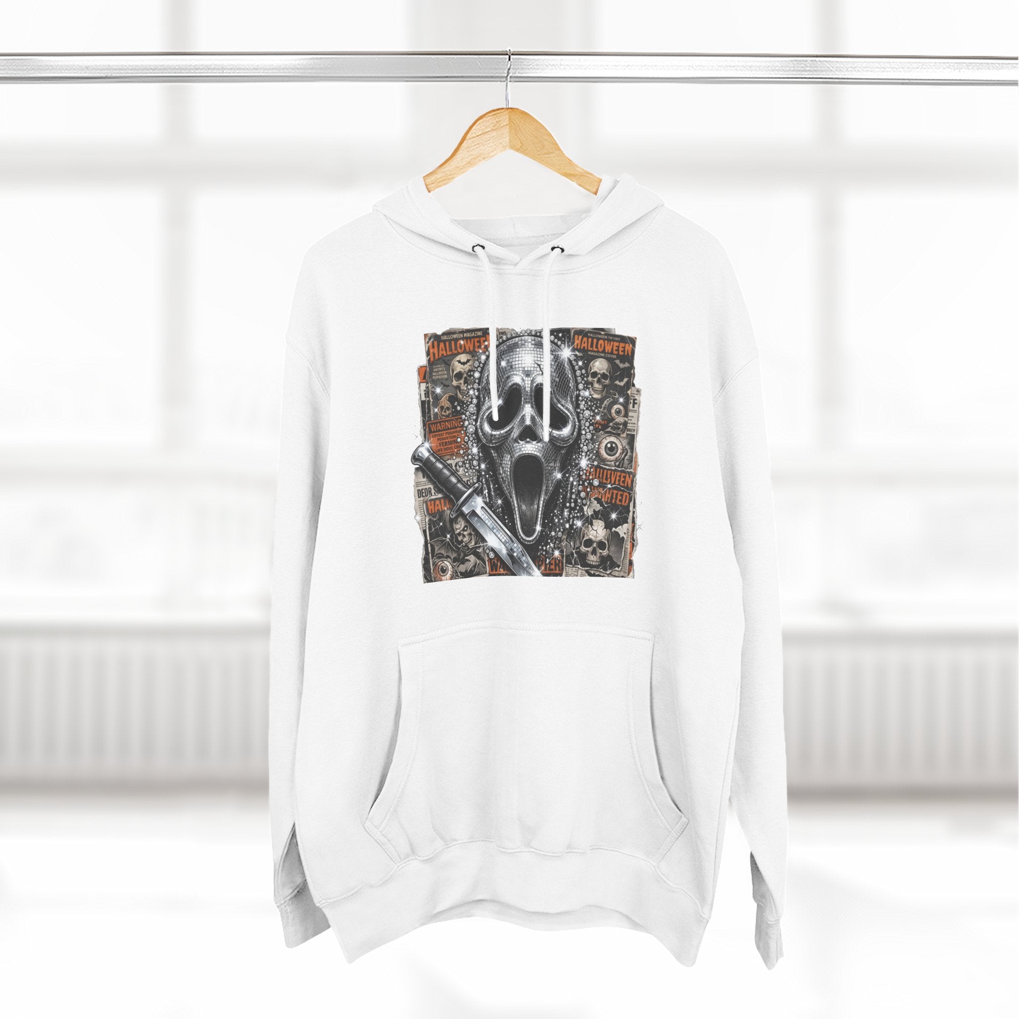 Halloween Horror Nights Hoodie — Haunted Mask & Killer Characters Graphic Pullover