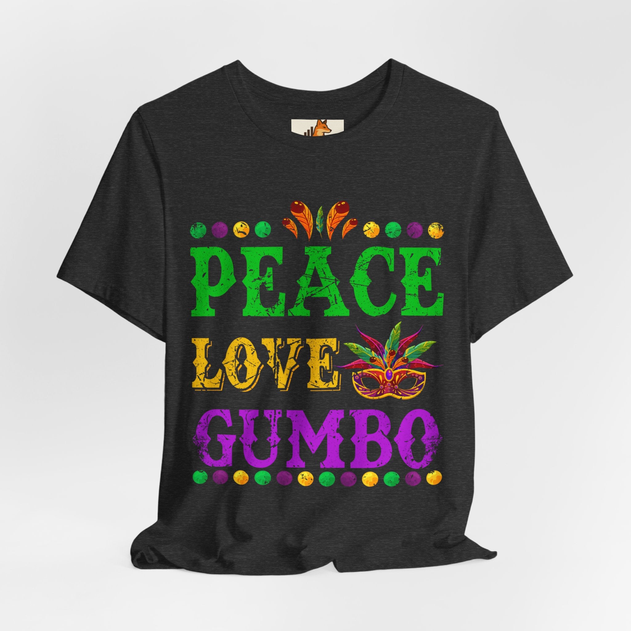 Mardi Gras T-Shirt — "Peace Love Gumbo" Festive Carnival Tee