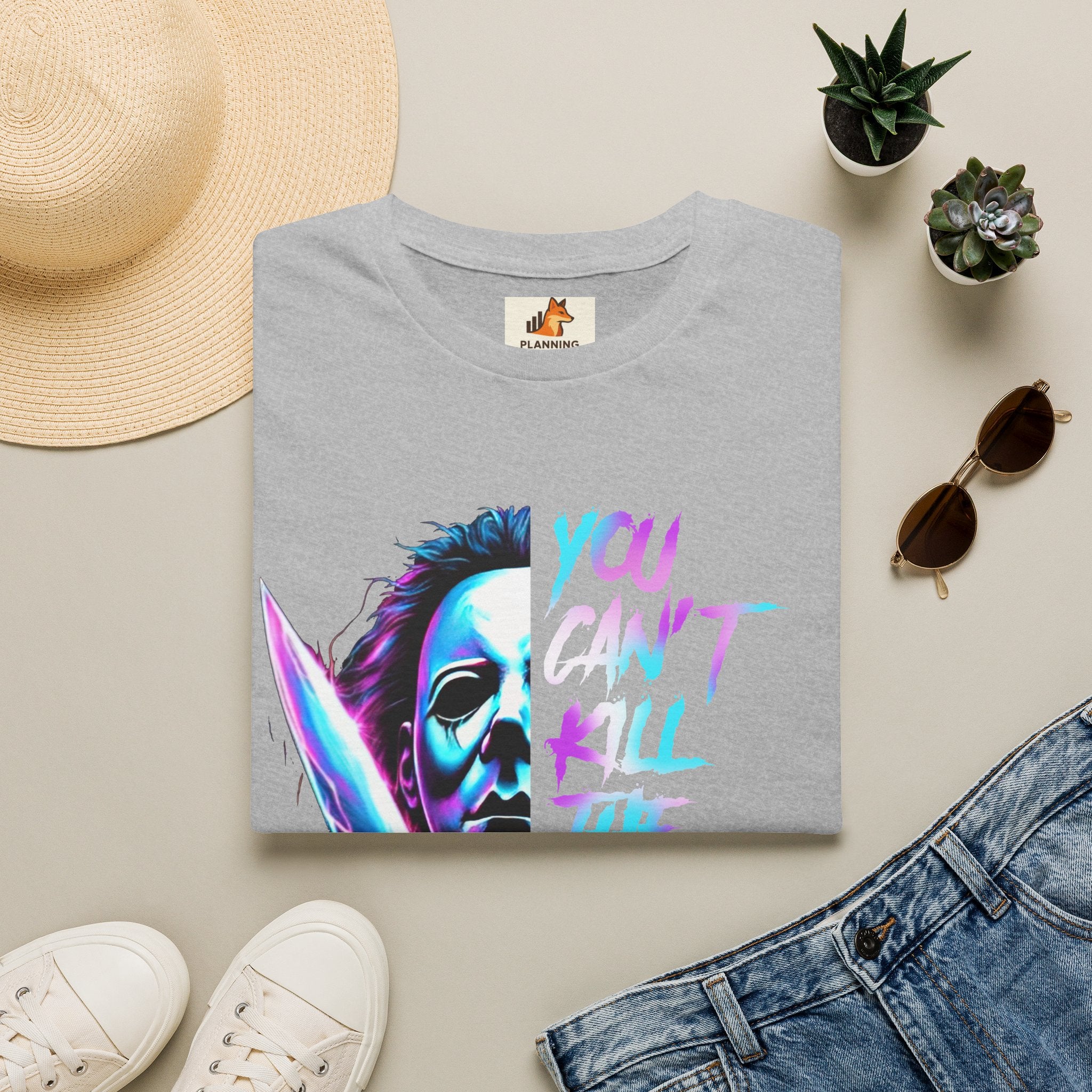Horror Graphic T-Shirt — Neon “You Can’t Kill the Boogeyman” Michael Mask Tee