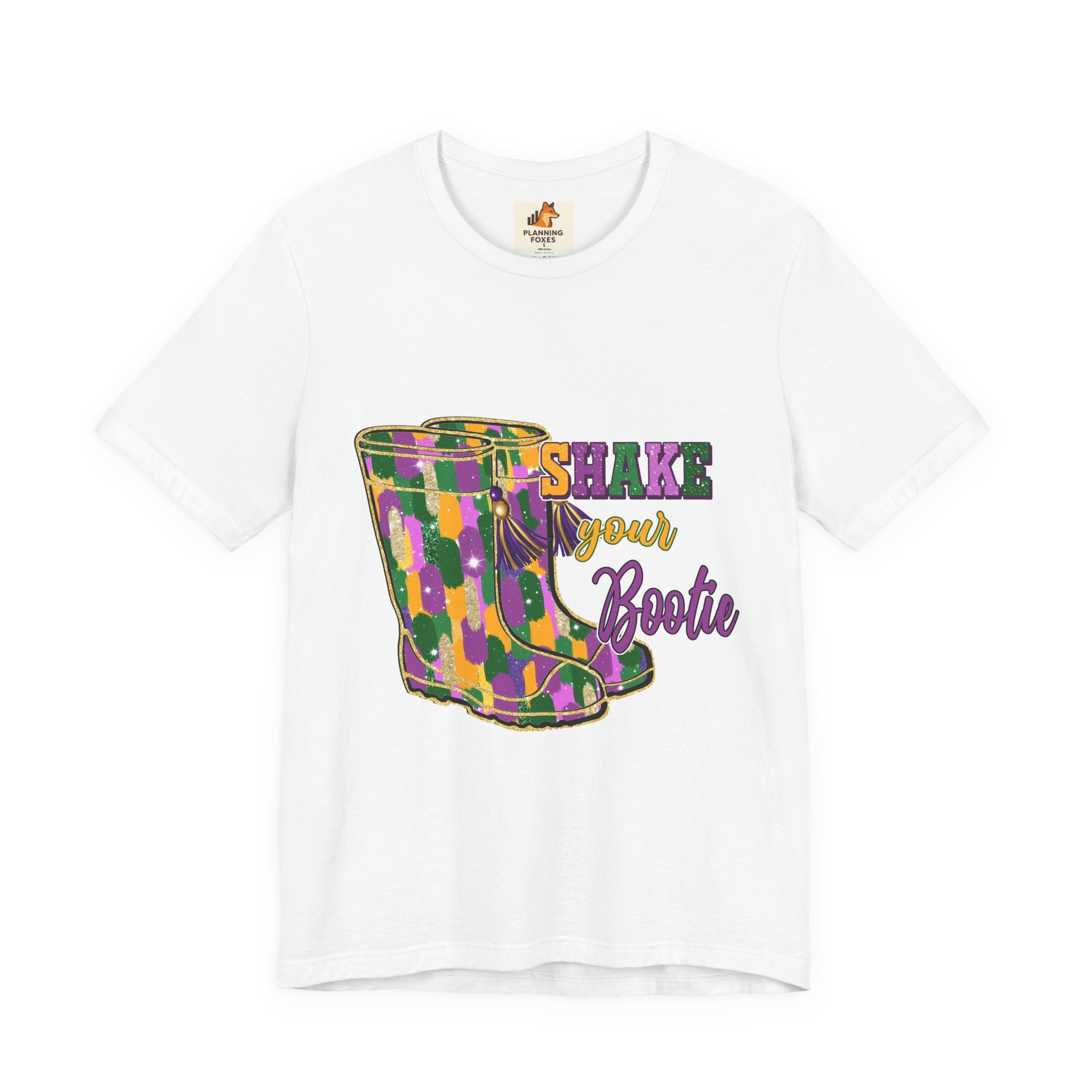 Mardi Gras 'Shake Your Bootie' T‑Shirt — Louisiana Fleur‑de‑Lis Tee