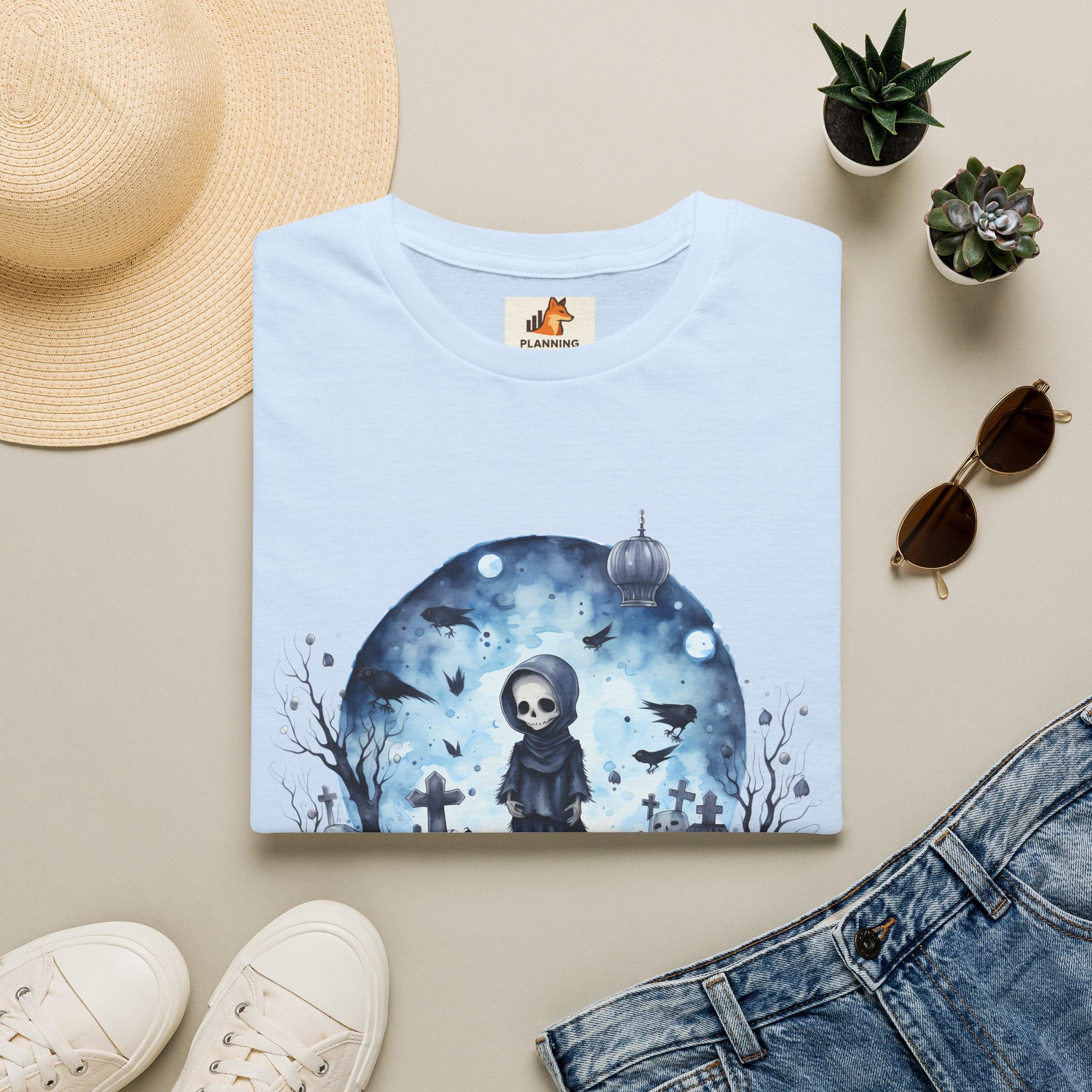 T-Shirt — Gothic Cute Grim Reaper Design (“Ephemeral Spectral Dance”)