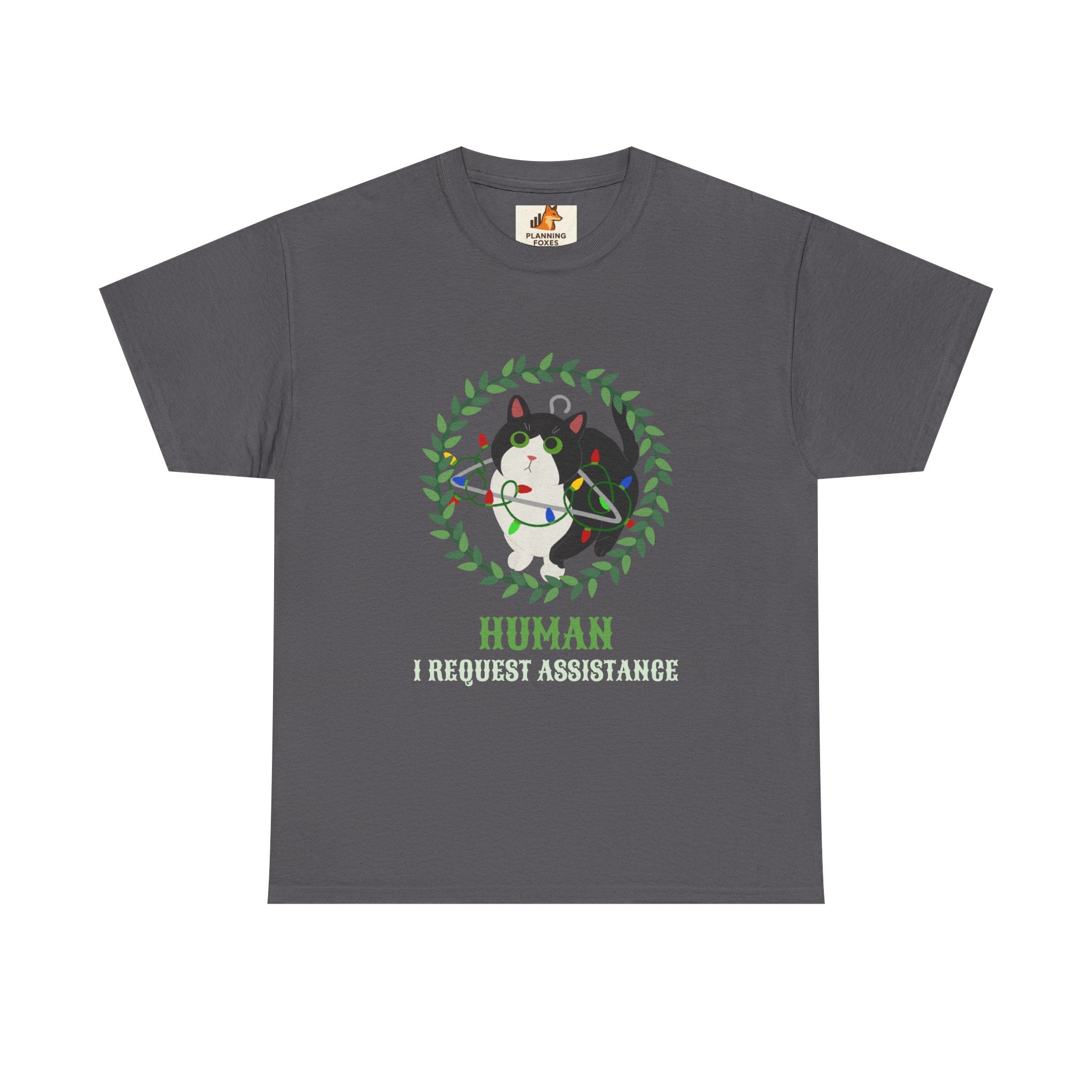 T-Shirt — 'Human, Fur-riendly Assistance' Cute Dog Wreath Graphic Tee