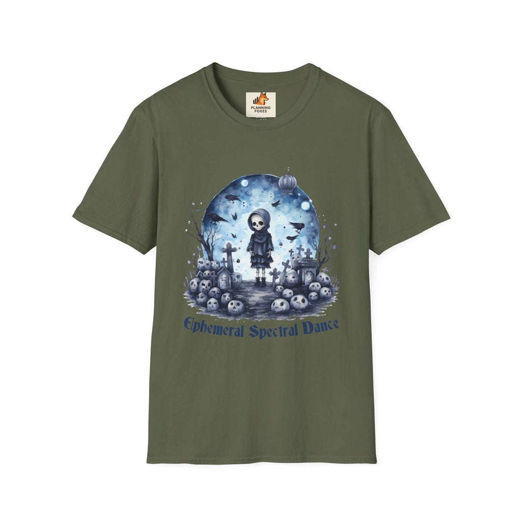 T-Shirt — Gothic Cute Grim Reaper Design (“Ephemeral Spectral Dance”)