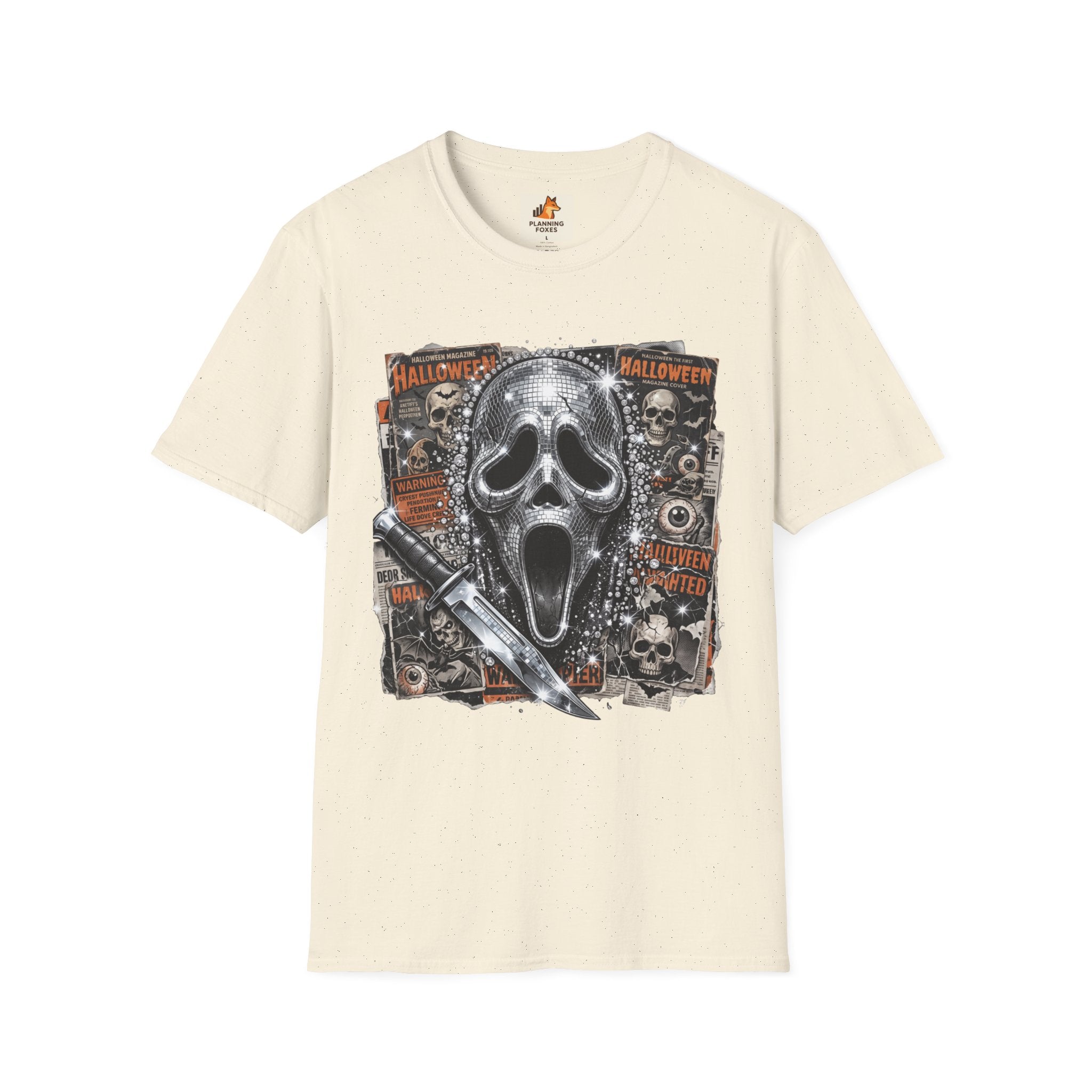 Halloween Scream Mask T-Shirt — Skull, Knife & Poster Horror Graphic Tee