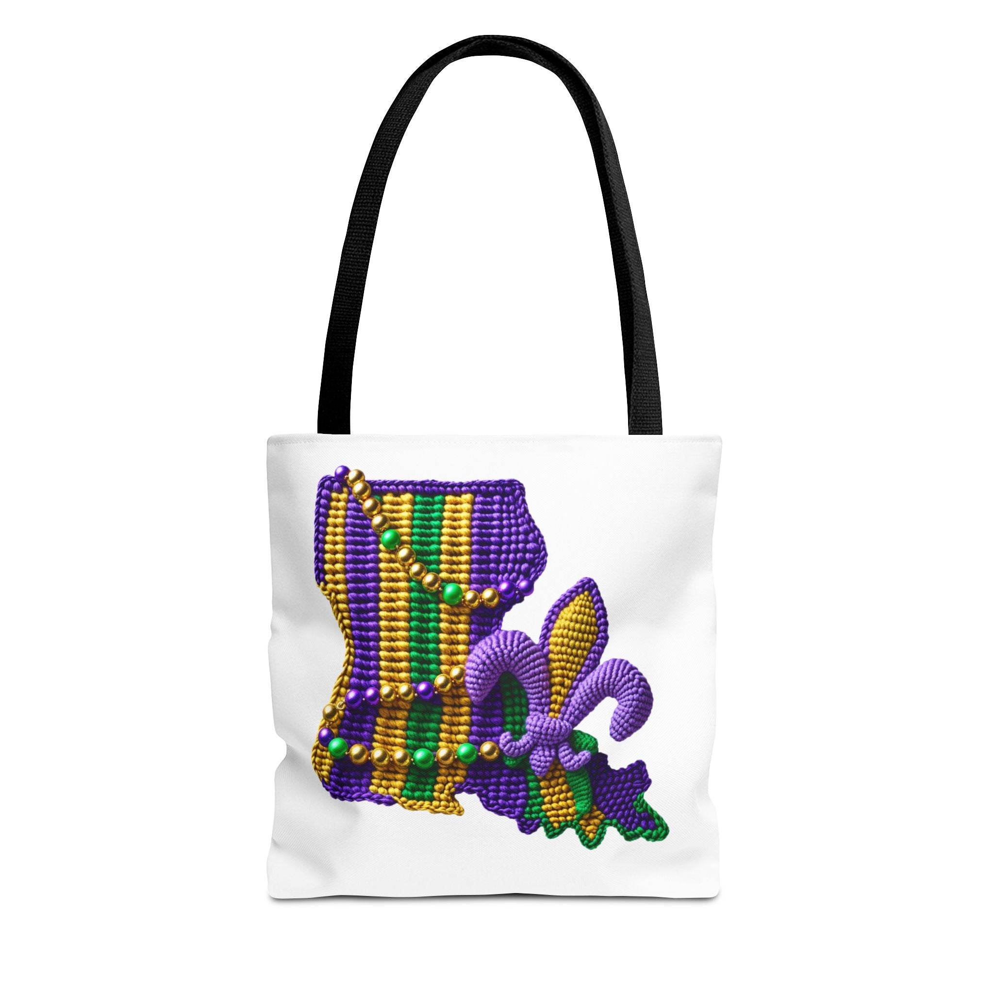 Mardi Gras Louisiana Tote Bag — Fleur‑de‑Lis Beads All‑Over Print