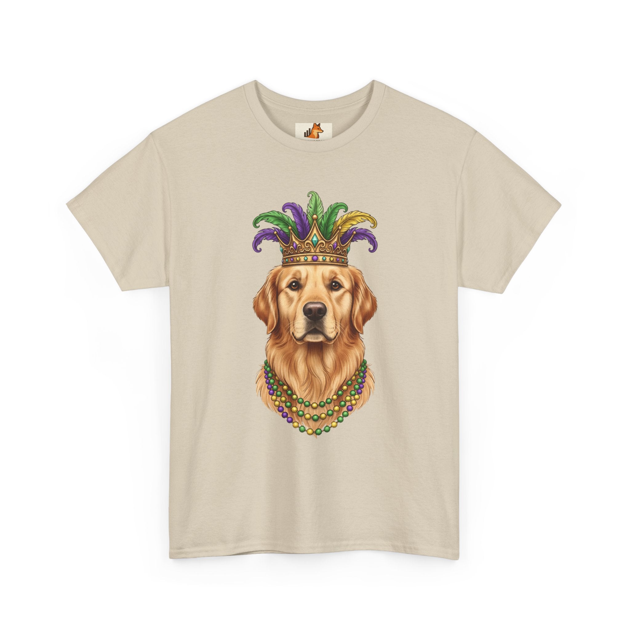 Mardi Gras Golden Retriever T-Shirt — Dog with Jester Crown & Beads