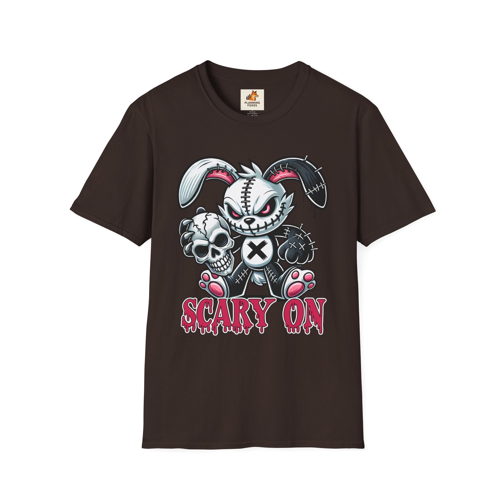 Scary On® Patchwork Demon Bunny T-Shirt — Horror Skull Graphic Tee