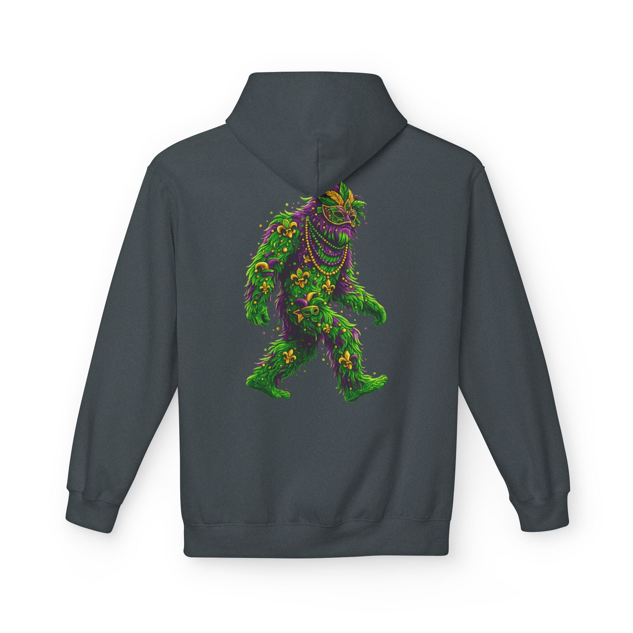 Mardi Gras Bigfoot Hoodie - Festive Beaded Sasquatch Pullover