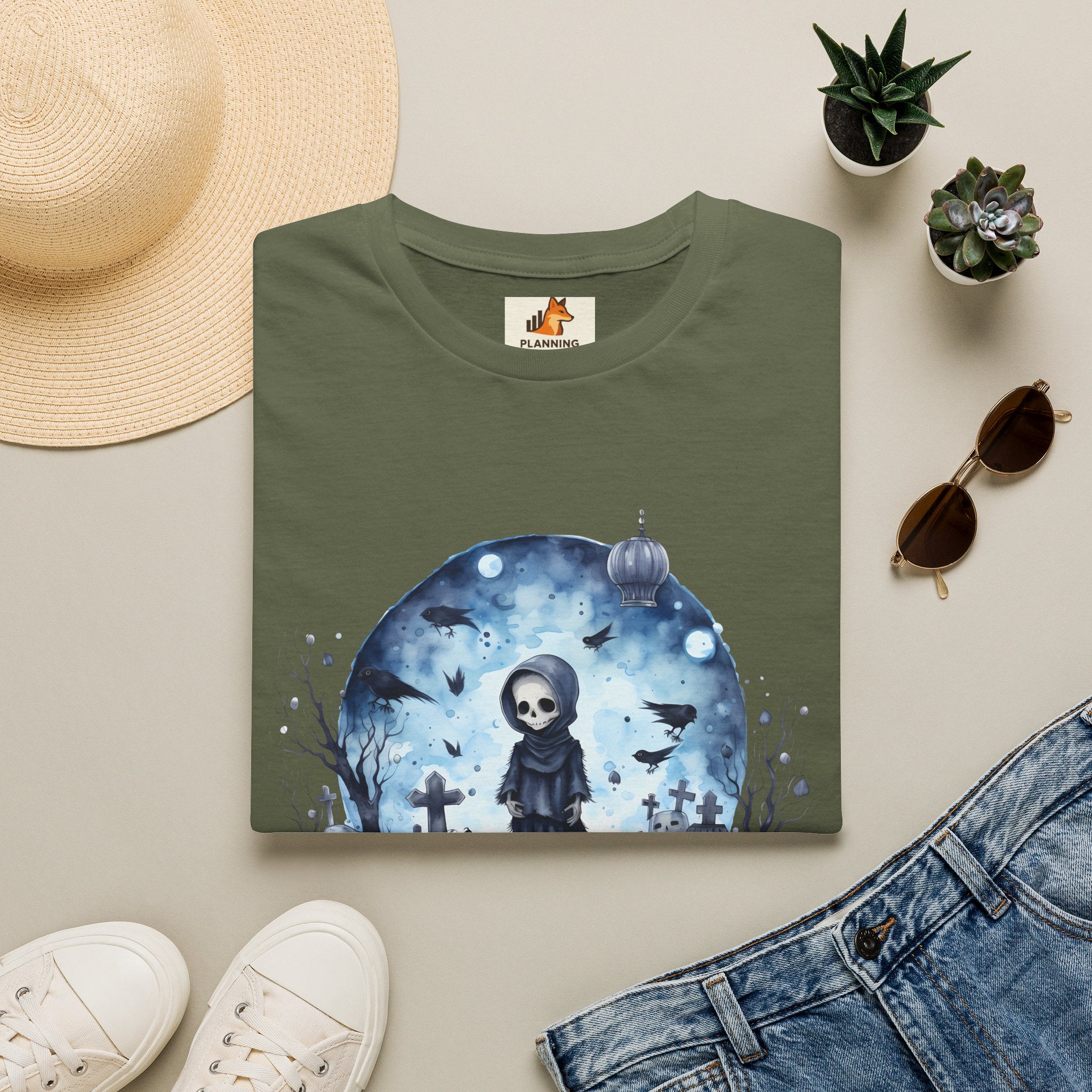 T-Shirt — Gothic Cute Grim Reaper Design (“Ephemeral Spectral Dance”)