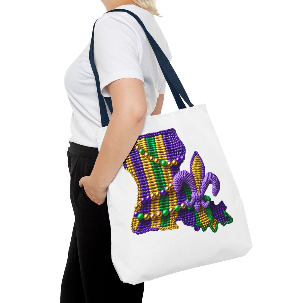 Mardi Gras Louisiana Tote Bag — Fleur‑de‑Lis Beads All‑Over Print