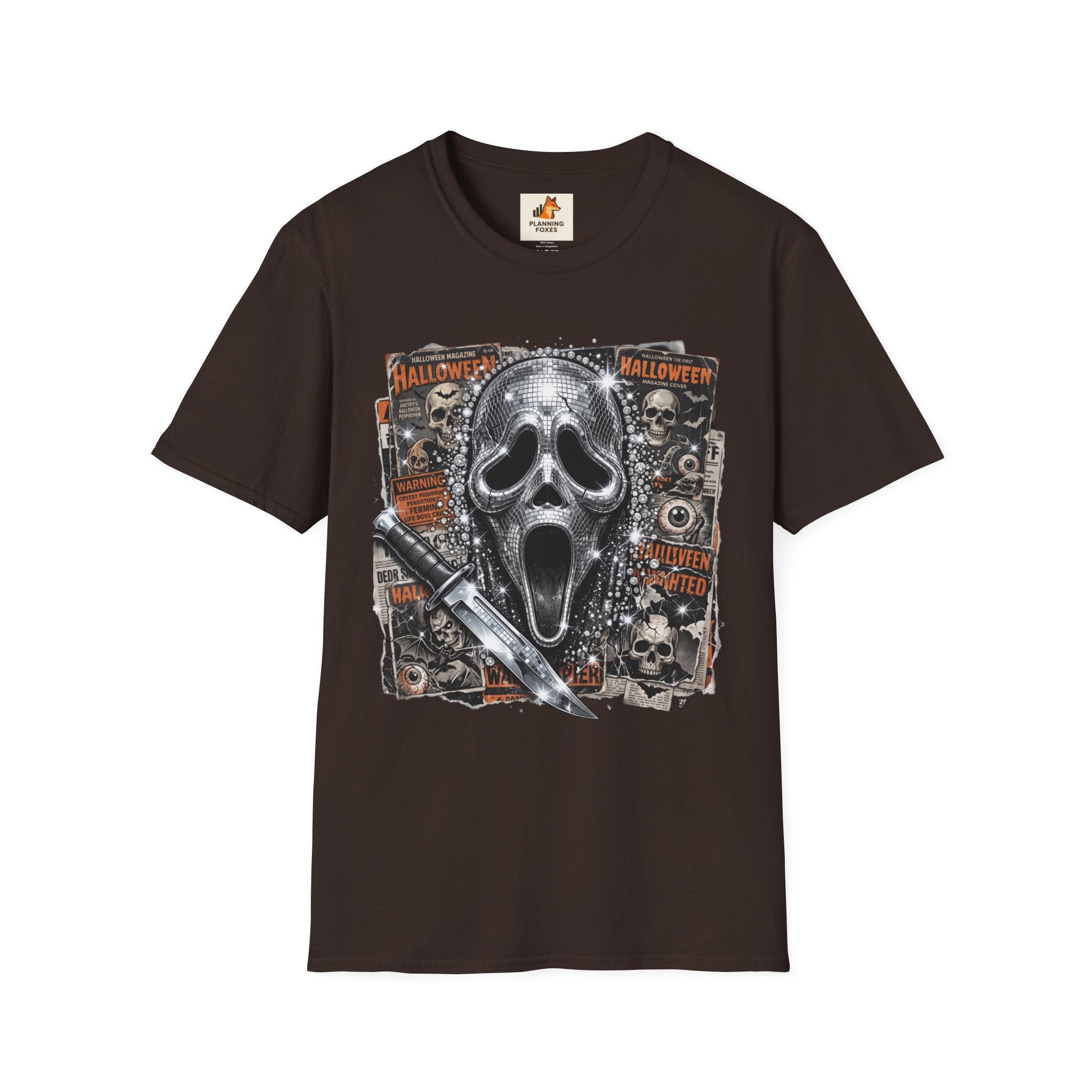 Halloween Scream Mask T-Shirt — Skull, Knife & Poster Horror Graphic Tee