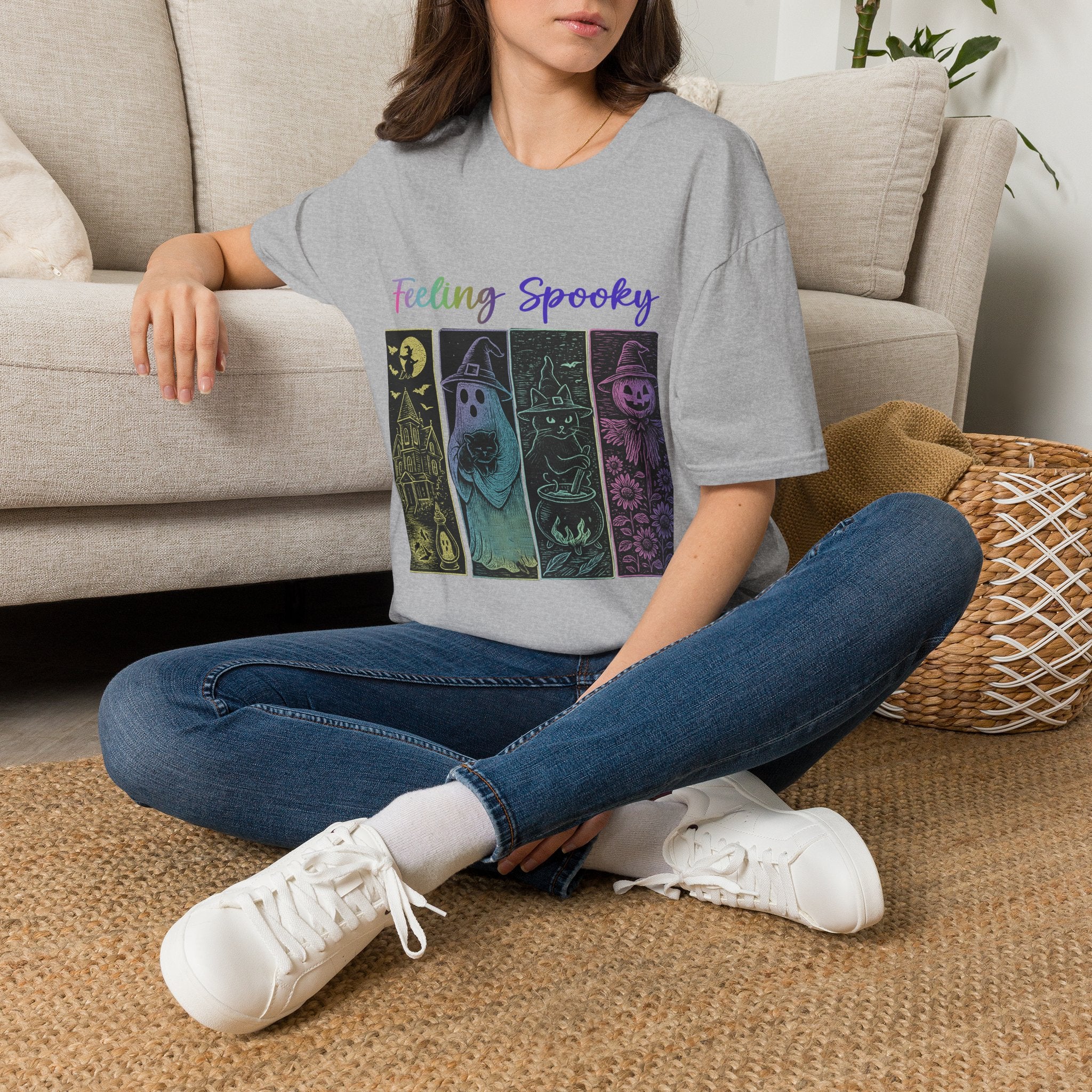 Feeling Spooky Halloween T-Shirt — Cute Ghost & Pumpkin Graphic
