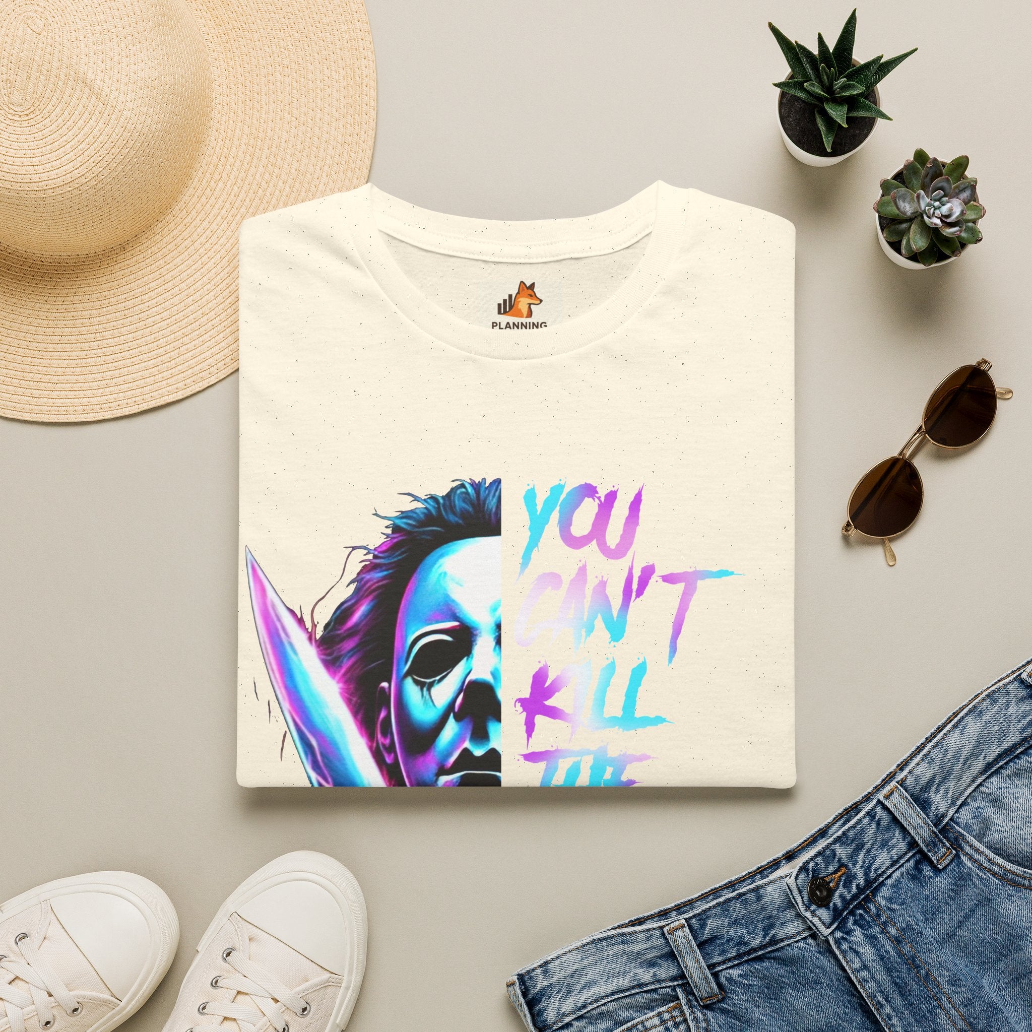 Horror Graphic T-Shirt — Neon “You Can’t Kill the Boogeyman” Michael Mask Tee