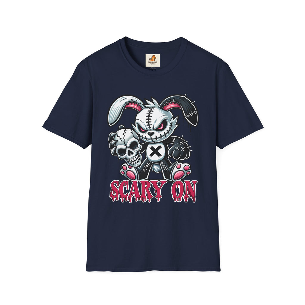 Scary On® Patchwork Demon Bunny T-Shirt — Horror Skull Graphic Tee