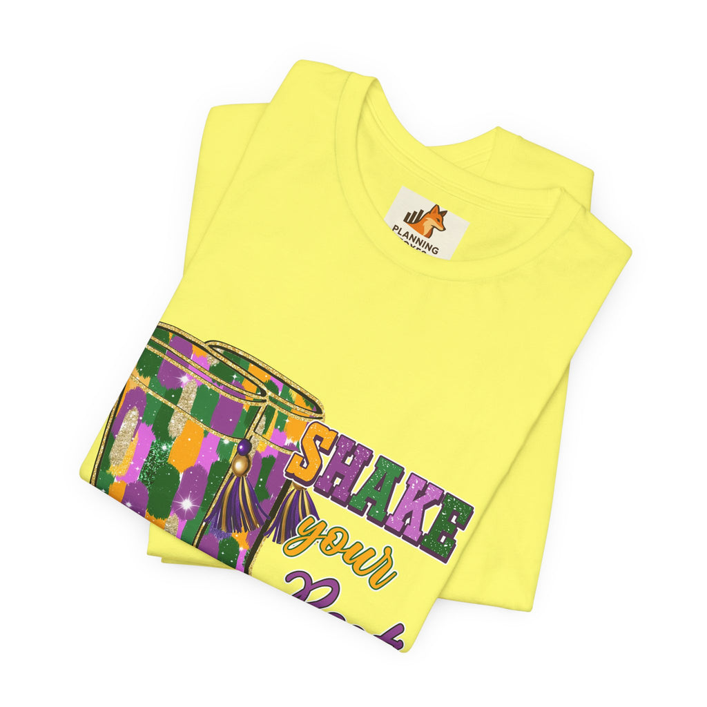 Mardi Gras 'Shake Your Bootie' T‑Shirt — Louisiana Fleur‑de‑Lis Tee