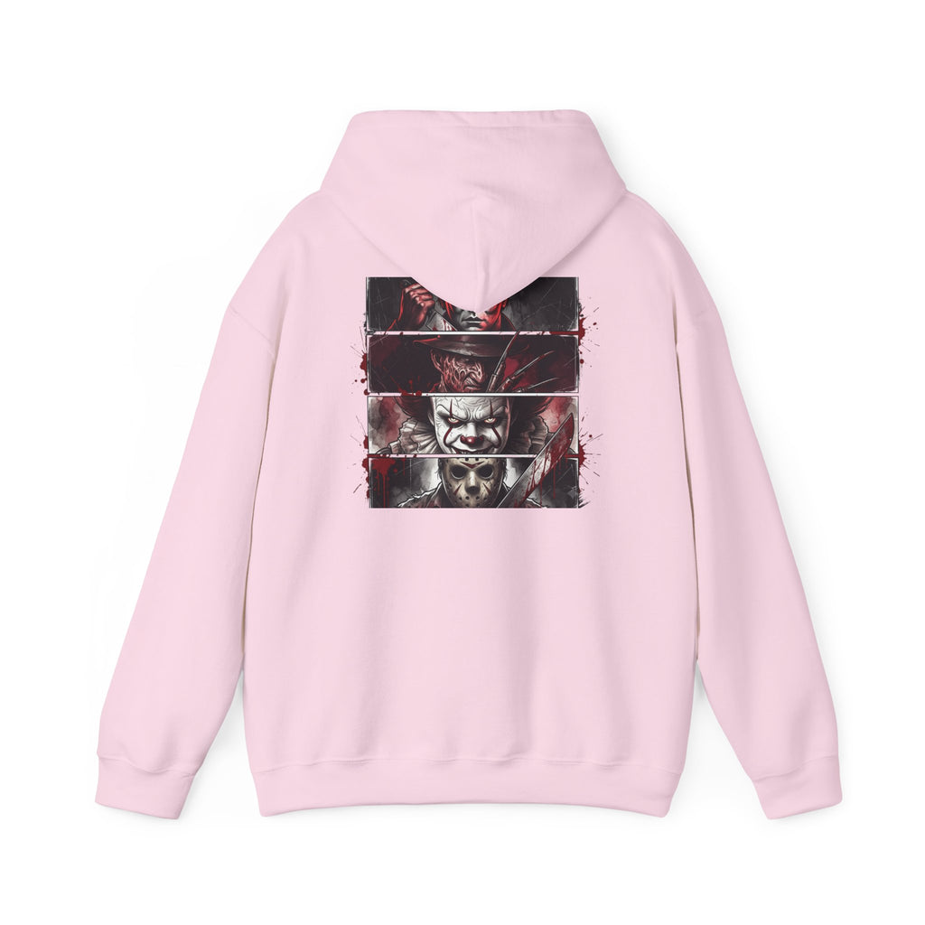Horror Villains Back-Print Hoodie — Creepy Movie Killer Collage