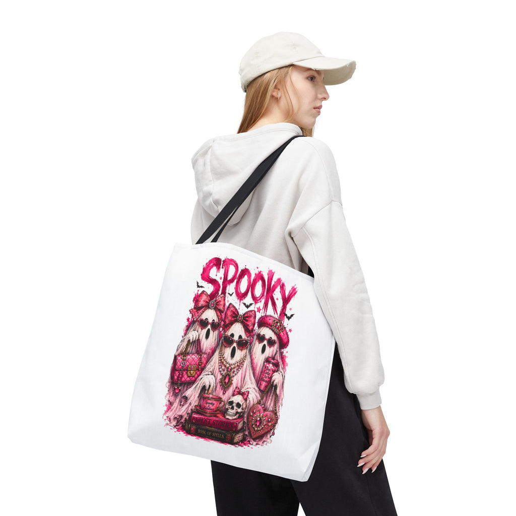 Spooky Pink Ghost Trio Tote Bag — Cute Gothic Halloween Aesthetic