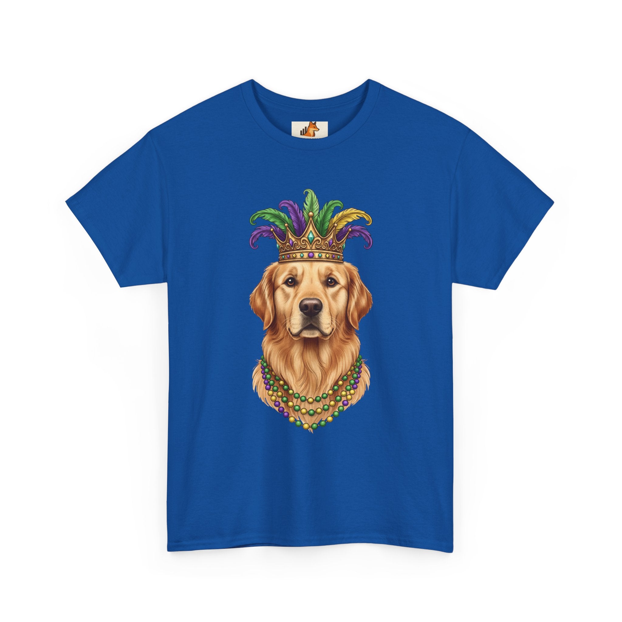 Mardi Gras Golden Retriever T-Shirt — Dog with Jester Crown & Beads