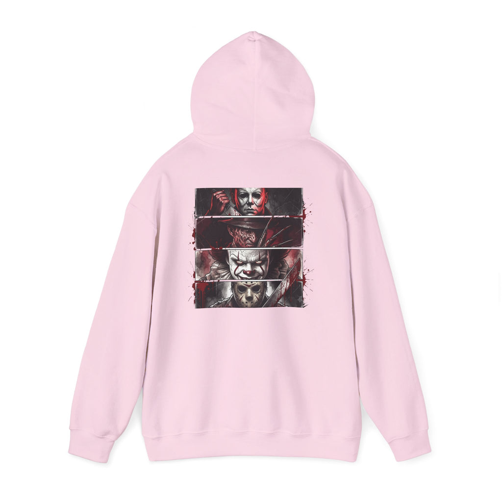 Horror Villains Back-Print Hoodie — Creepy Movie Killer Collage