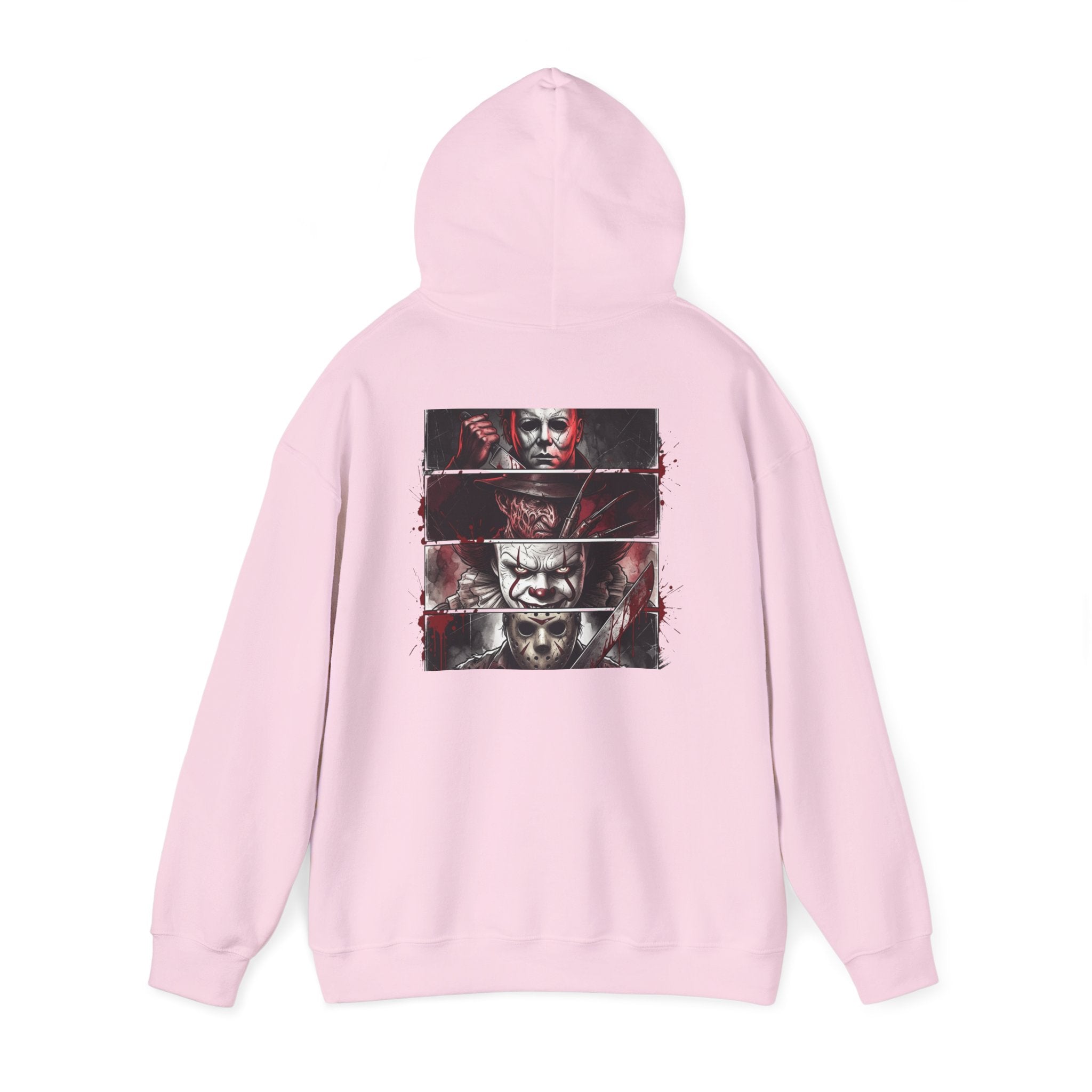 Horror Villains Back-Print Hoodie — Creepy Movie Killer Collage