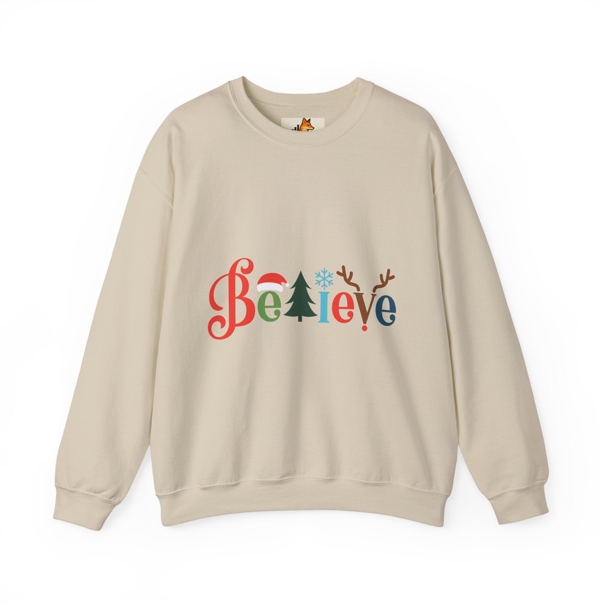 Believe Christmas Sweatshirt — Festive Tree & Reindeer Holiday Crewneck