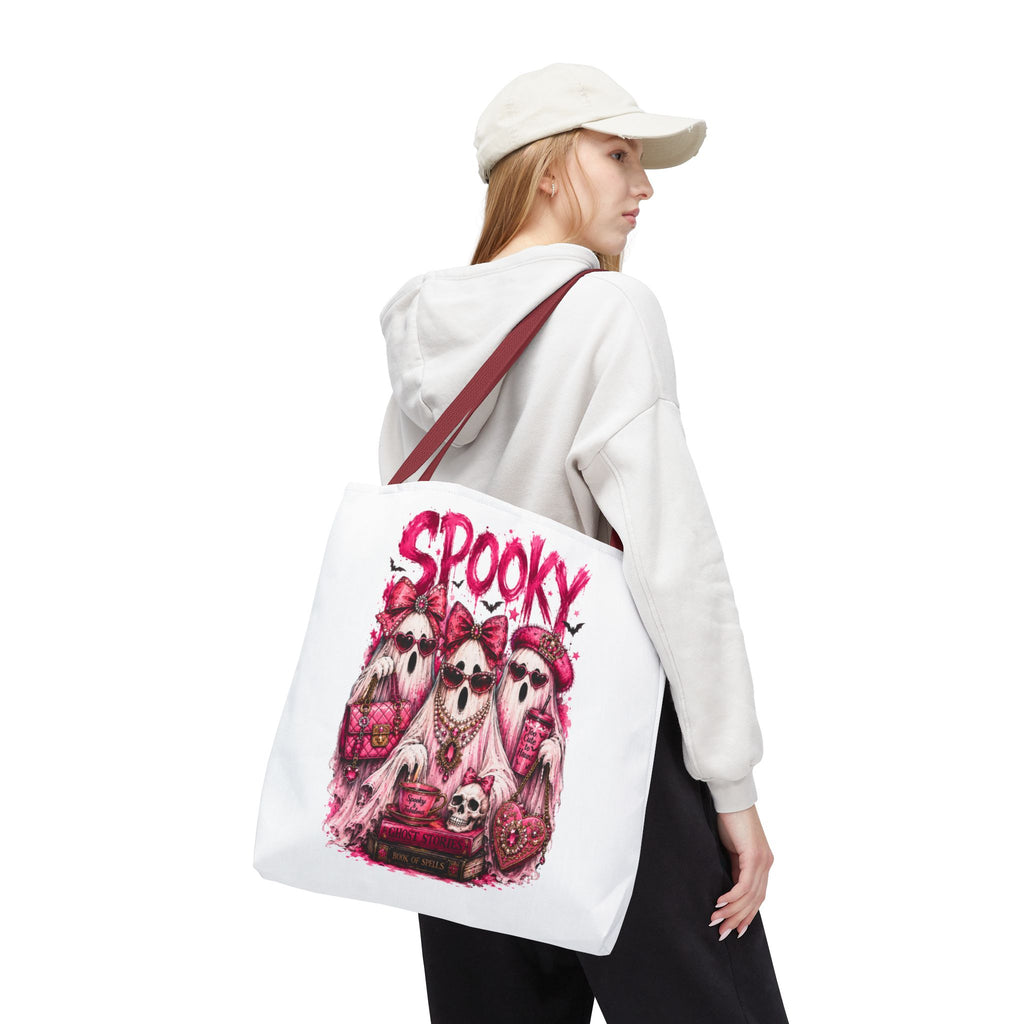 Spooky Pink Ghost Trio Tote Bag — Cute Gothic Halloween Aesthetic