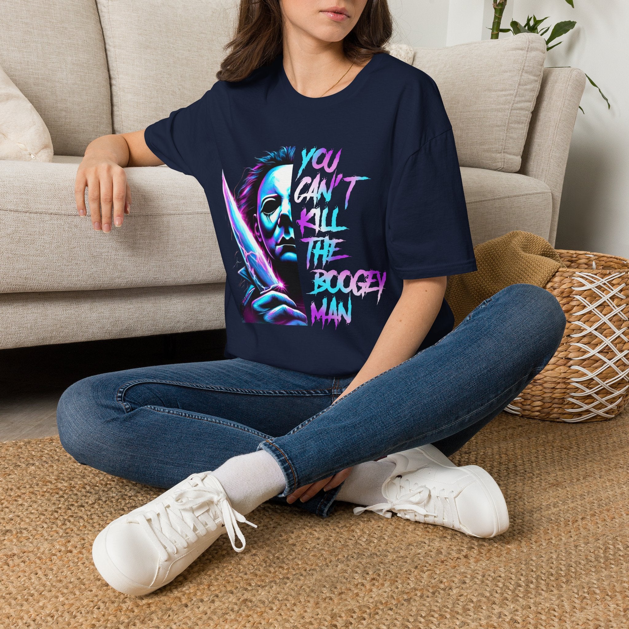 Horror Graphic T-Shirt — Neon “You Can’t Kill the Boogeyman” Michael Mask Tee