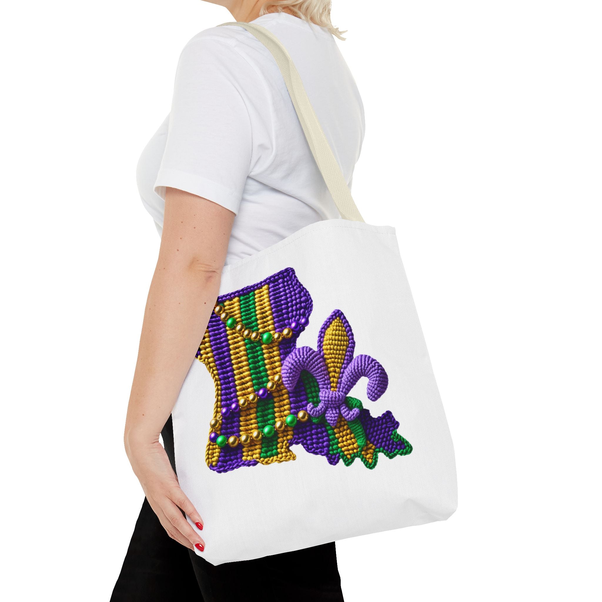 Mardi Gras Louisiana Tote Bag — Fleur‑de‑Lis Beads All‑Over Print