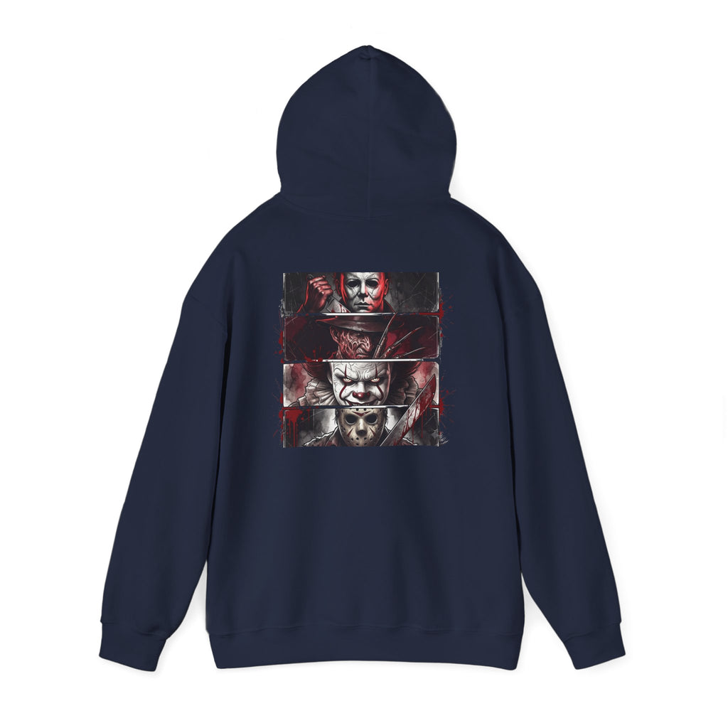 Horror Villains Back-Print Hoodie — Creepy Movie Killer Collage