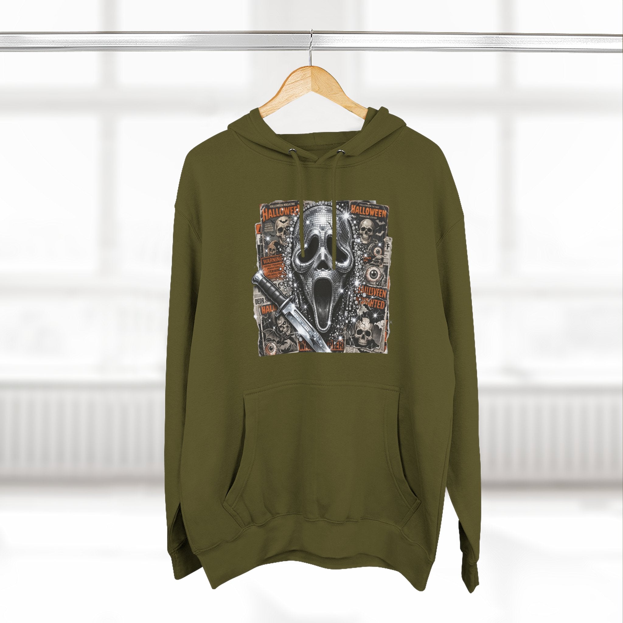 Halloween Horror Nights Hoodie — Haunted Mask & Killer Characters Graphic Pullover