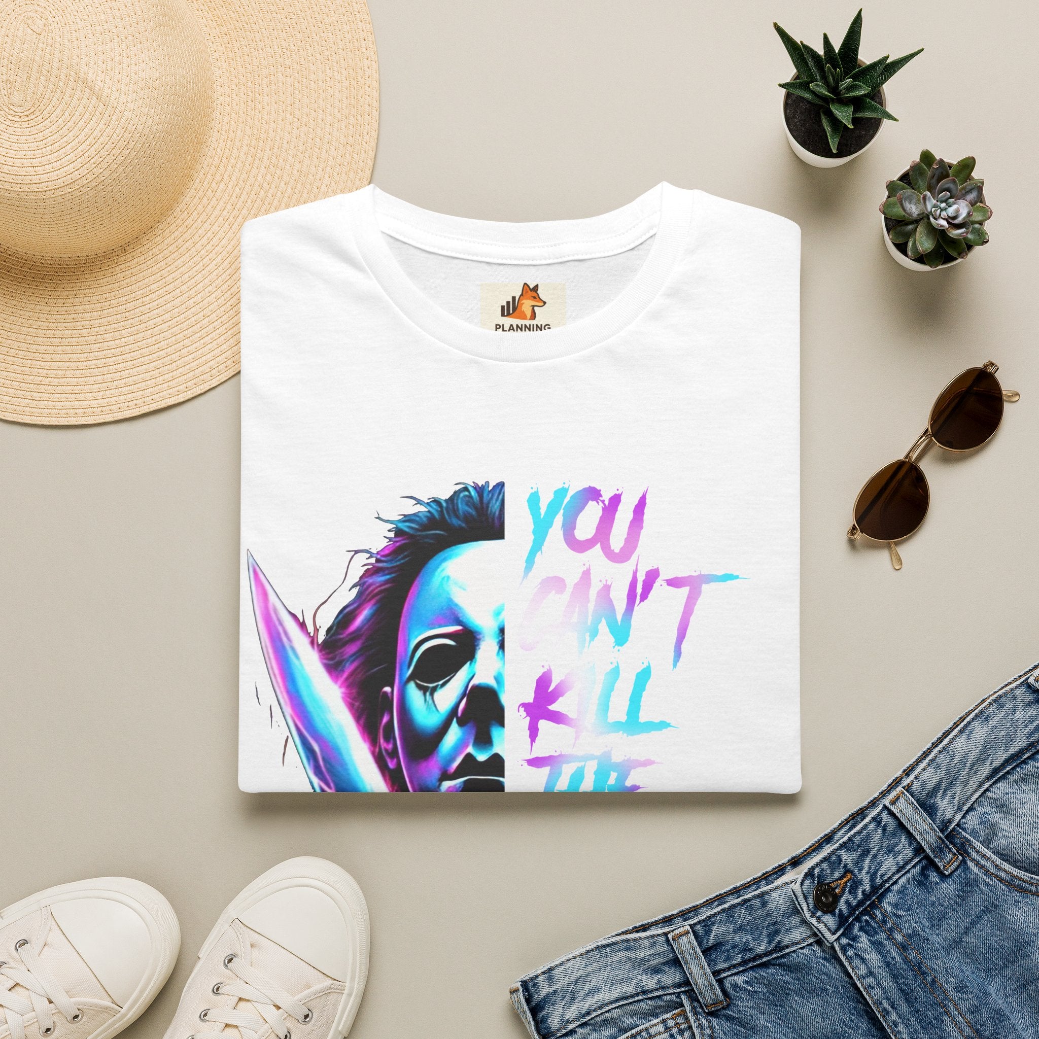 Horror Graphic T-Shirt — Neon “You Can’t Kill the Boogeyman” Michael Mask Tee
