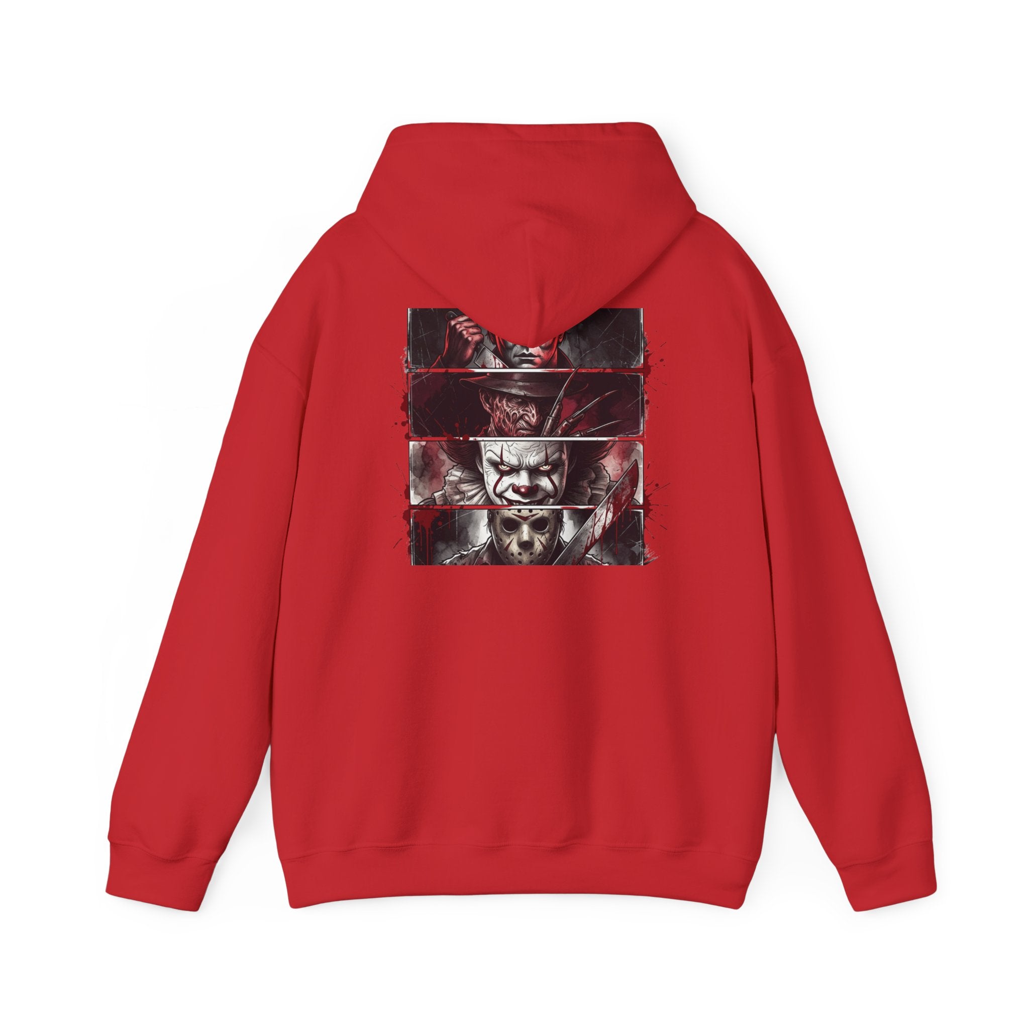Horror Villains Back-Print Hoodie — Creepy Movie Killer Collage