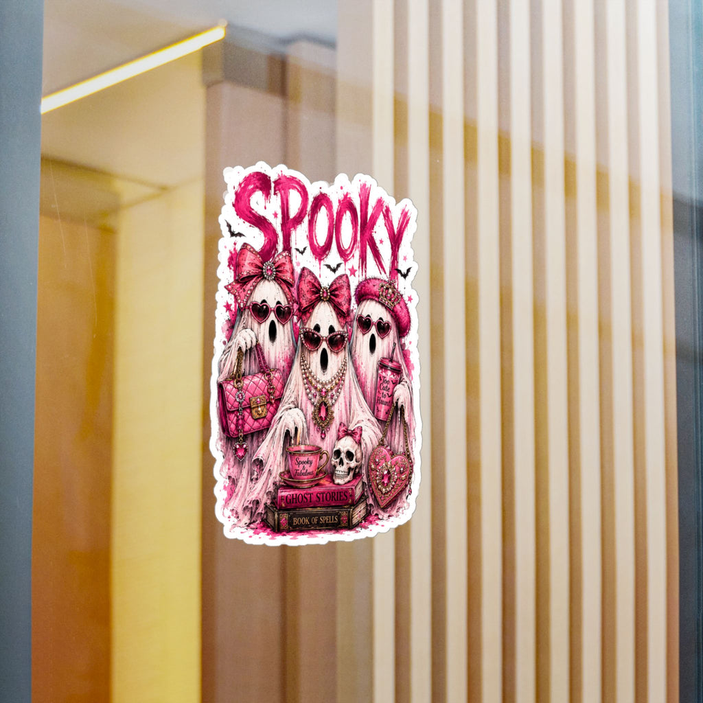 Spooky Pink Ghosts Kiss-Cut Vinyl Sticker — Cute Gothic Halloween Decal