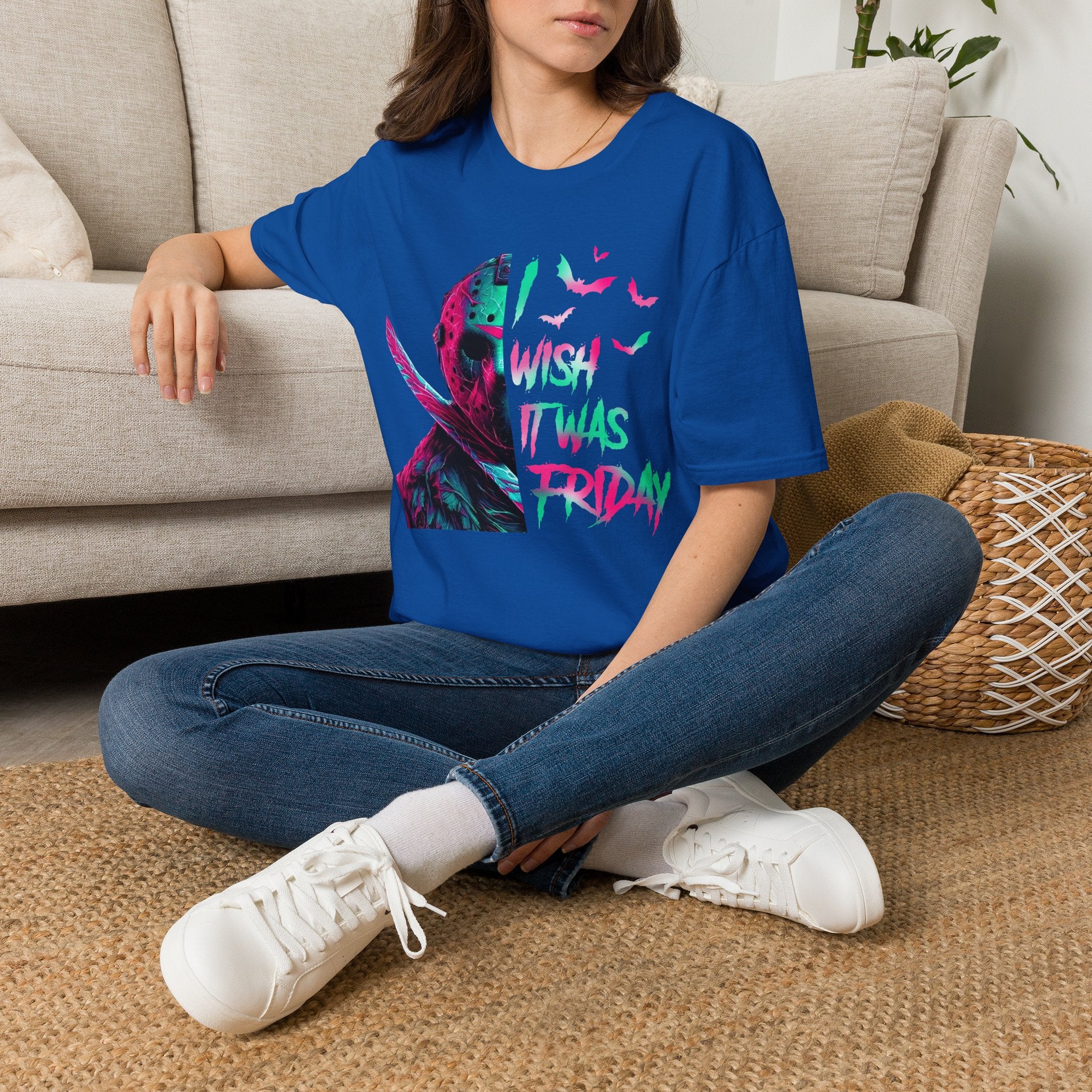 Friday Vibes T-Shirt — Neon Jason "Wish It Was Friday" Graphic Tee