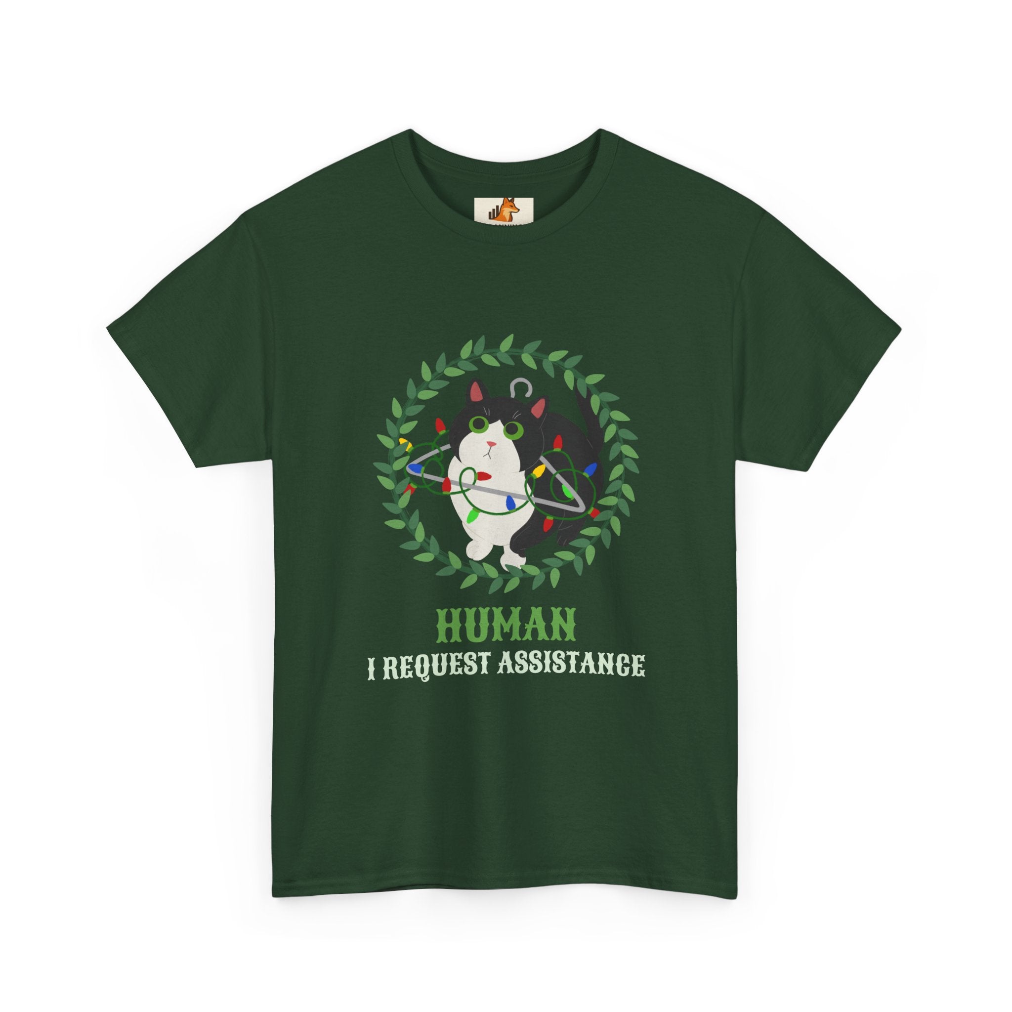 T-Shirt — 'Human, Fur-riendly Assistance' Cute Dog Wreath Graphic Tee
