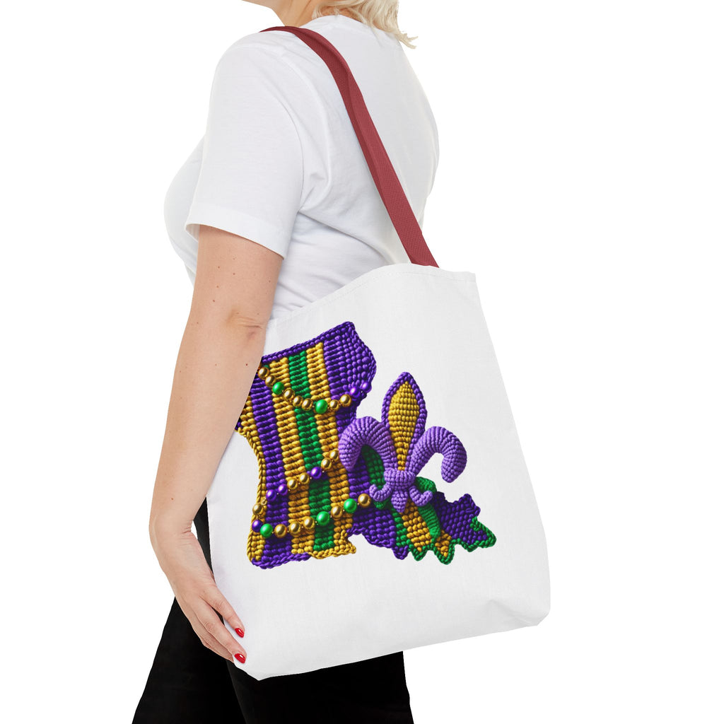 Mardi Gras Louisiana Tote Bag — Fleur‑de‑Lis Beads All‑Over Print