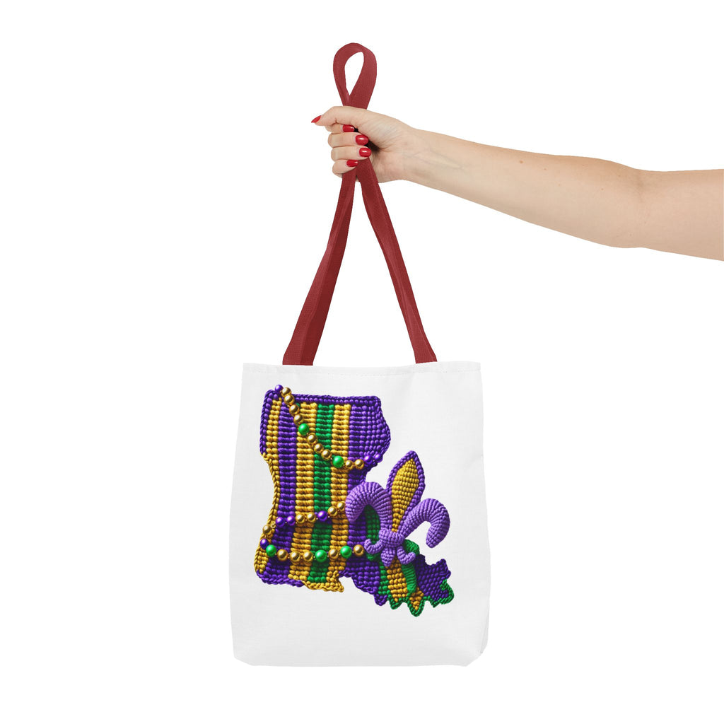 Mardi Gras Louisiana Tote Bag — Fleur‑de‑Lis Beads All‑Over Print