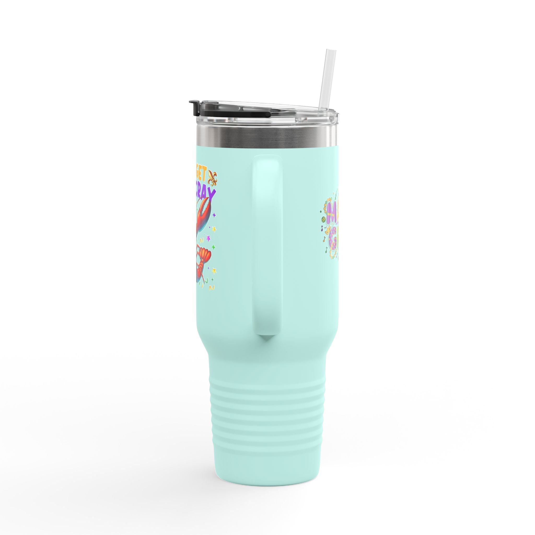 40oz Insulated Travel Mug — "Let's Get Cray Cray" Colorful Crawfish Party Design