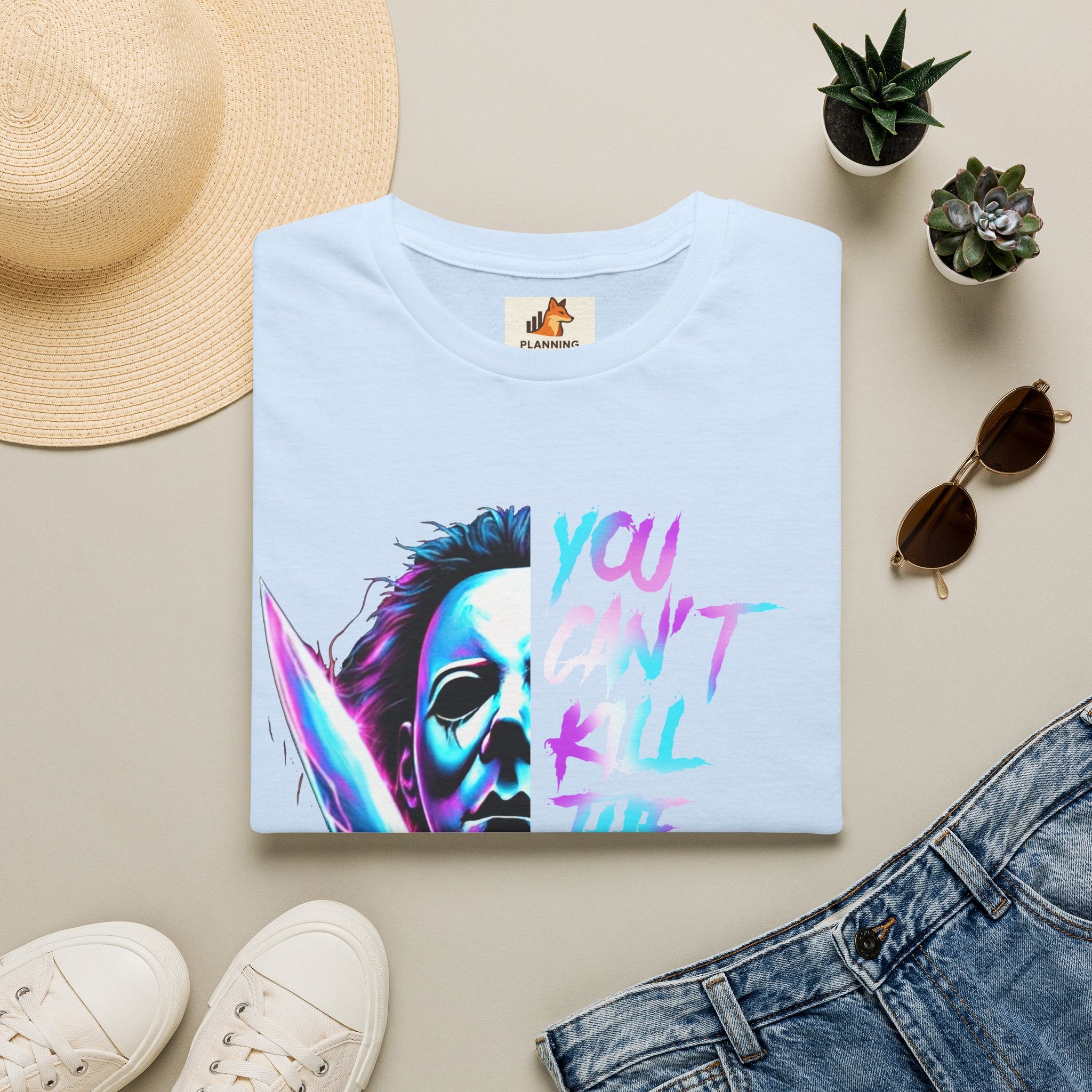 Horror Graphic T-Shirt — Neon “You Can’t Kill the Boogeyman” Michael Mask Tee